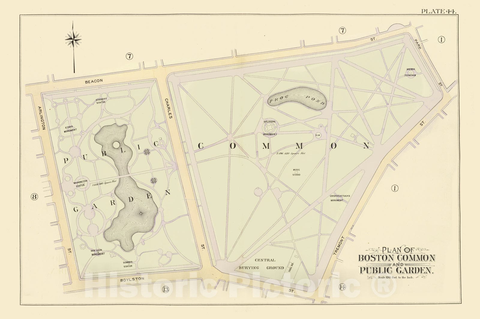 Historic Map : City Atlas - 1895 44. Boston Common, Public Garden. - Vintage Wall Art