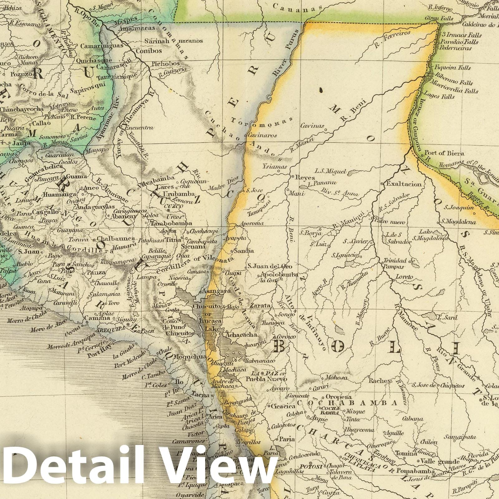 Peru, Bolivia and Ecuador - Road Map, 1844 - Historical Map Print