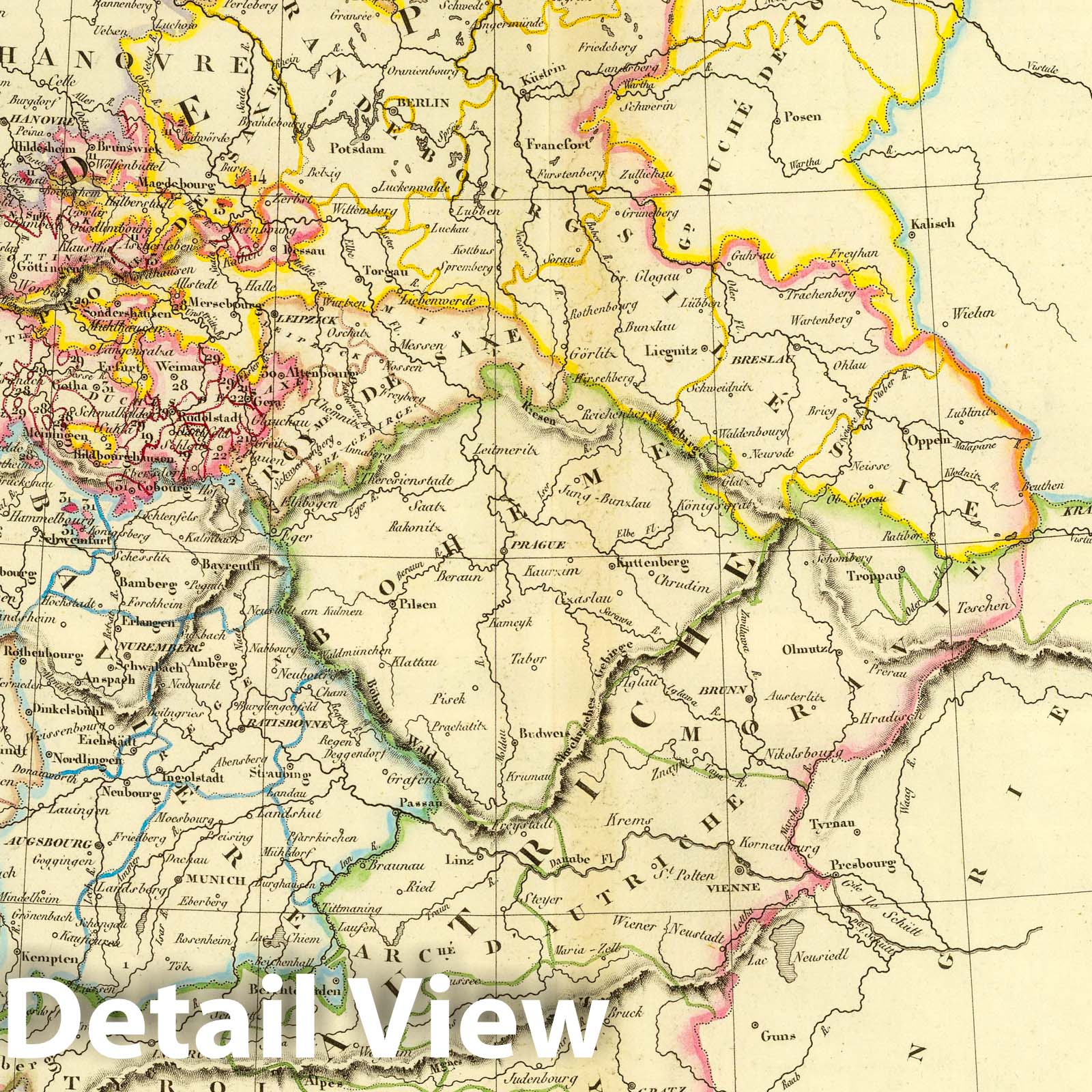 German Confederation - River Map, 1837 - Historical Map Print