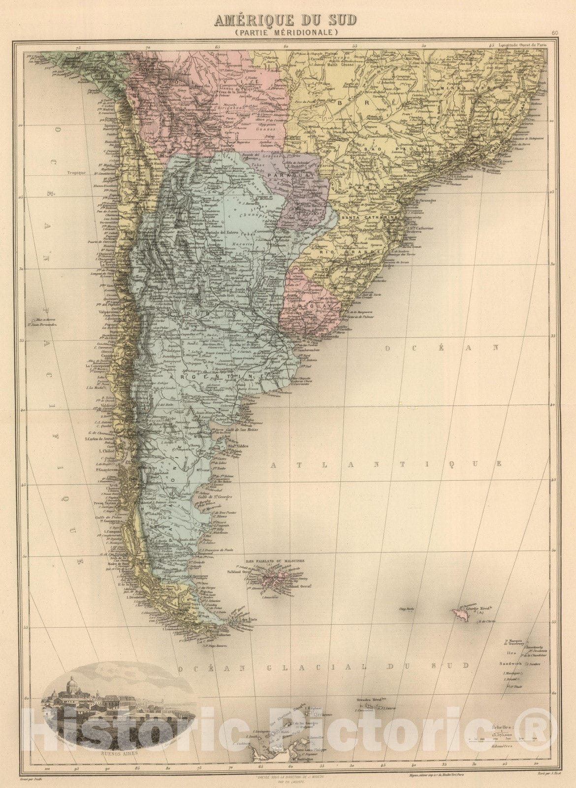 Historic Map : 1892 Amerique du Sud (Partie Medionale). - Vintage Wall Art