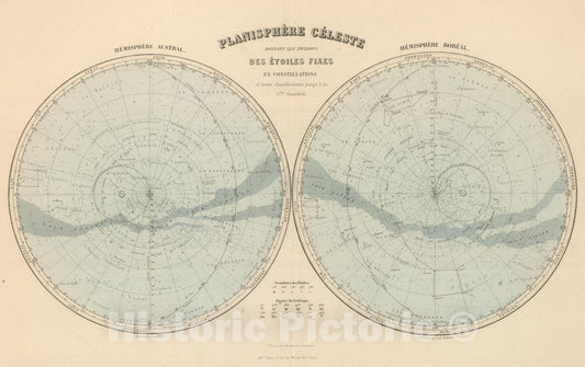 Historic Map : 1892 Planisphere Celeste. Hemisphere Austral. Hemisphere Boreal. - Vintage Wall Art