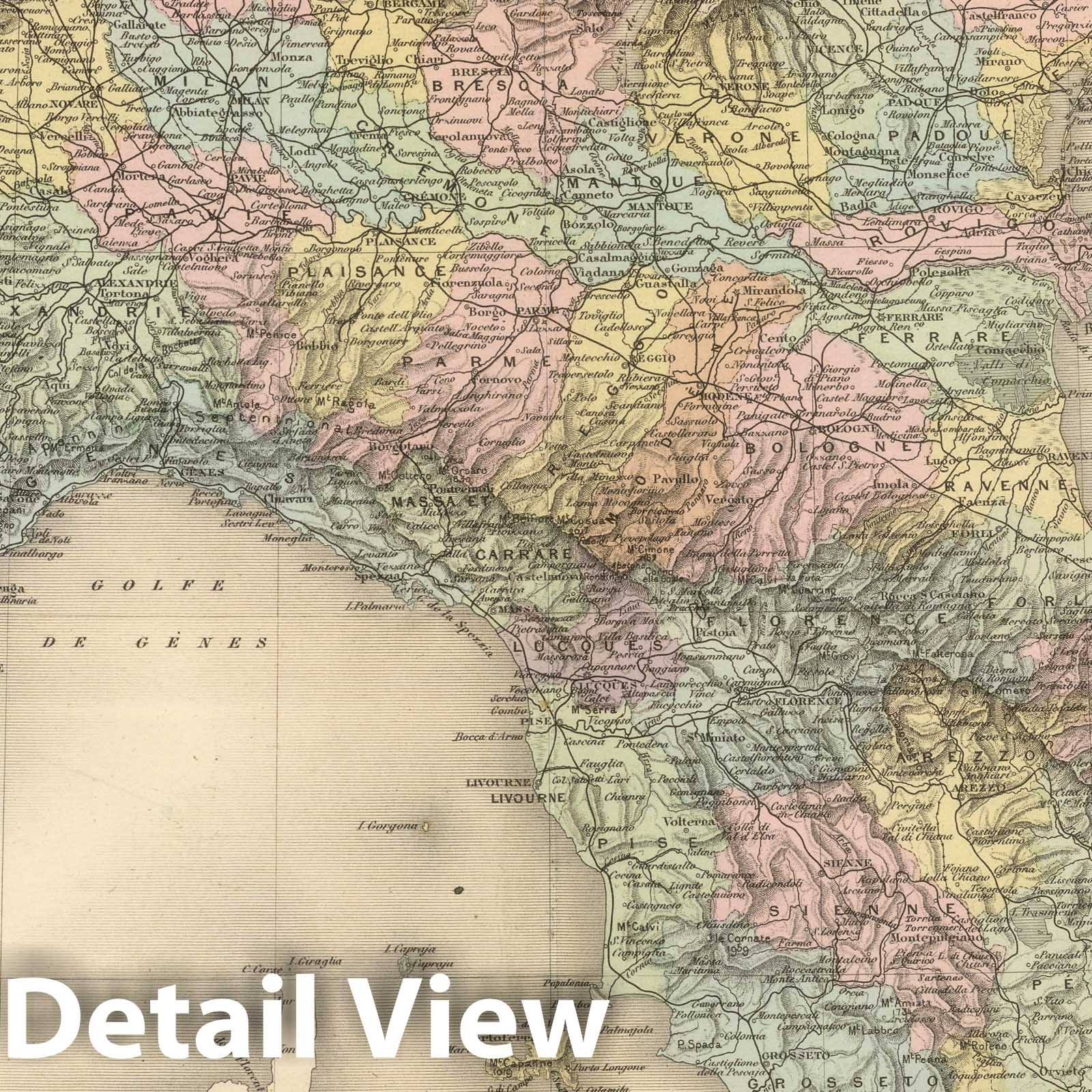 Northern Italy - Railroad Map, 1892 - Historical Map Print