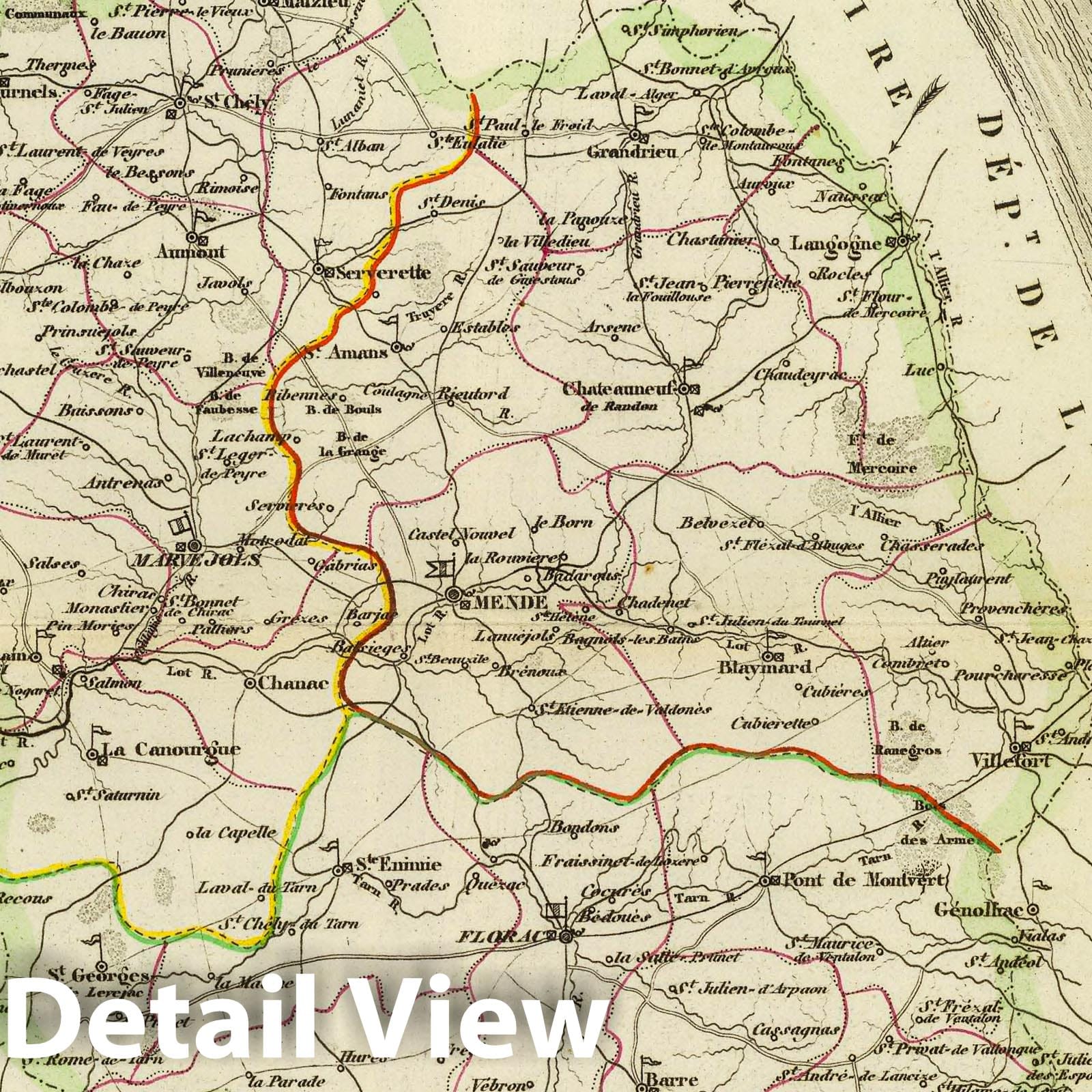 Lozere, France - Railroad Map, 1856 - Historical Map Print