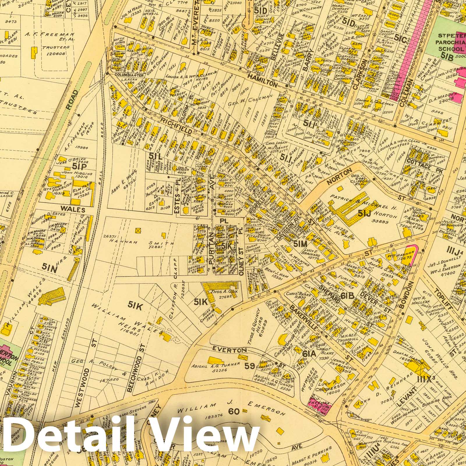 Ward 20, Dorchester, Boston, Massachusetts, 1899 - Historical City Plan Map Print