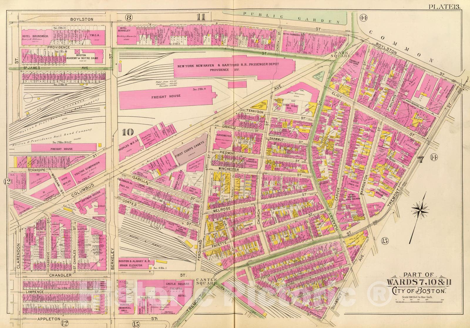 Historic Map : City Atlas - 1895 13. Wards 7, 10-11. - Vintage Wall Art