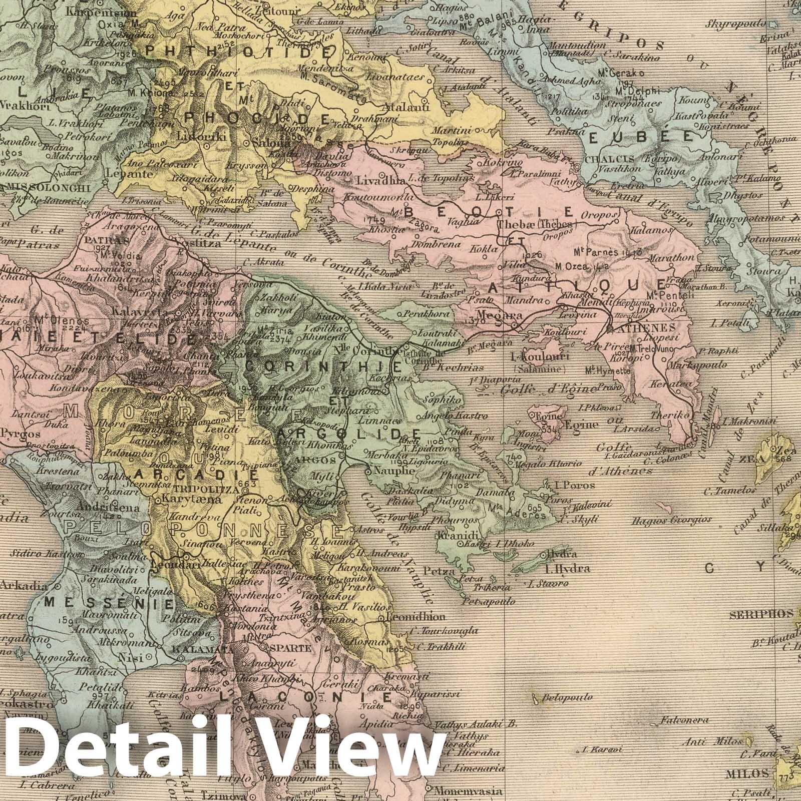 Crete and Greece - Railroad Map, 1892 - Hand-Colored Historical Map Print