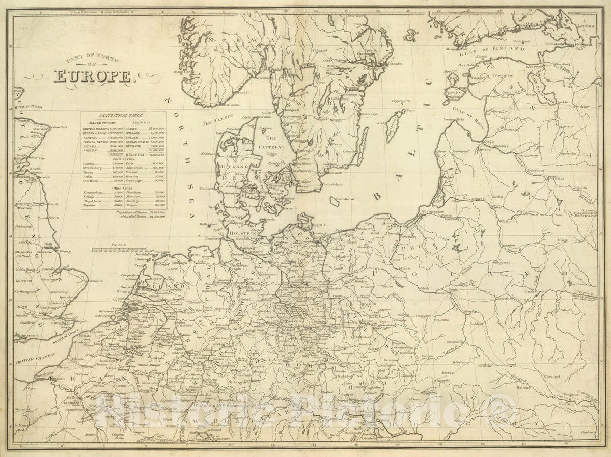 Historic Map : 1824 Part of North of Europe. - Vintage Wall Art