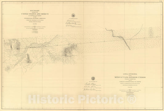 Historic Map : Mexico, Northern Mexico 1901 Linea Divisoria Entre Mexico Y Los Estados Unidos. No. 16. , Vintage Wall Art