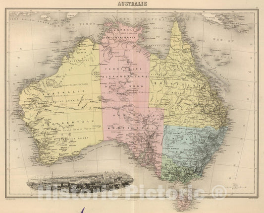 Historic Map : Australia, 1892 Australie. , Vintage Wall Art