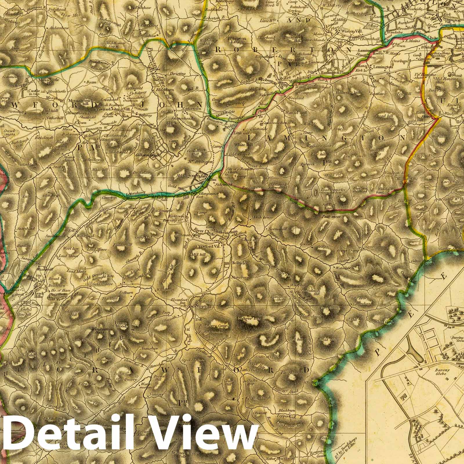 Lanarkshire and Glasgow, Scotland - Road Map, 1832 - Historical Map Print