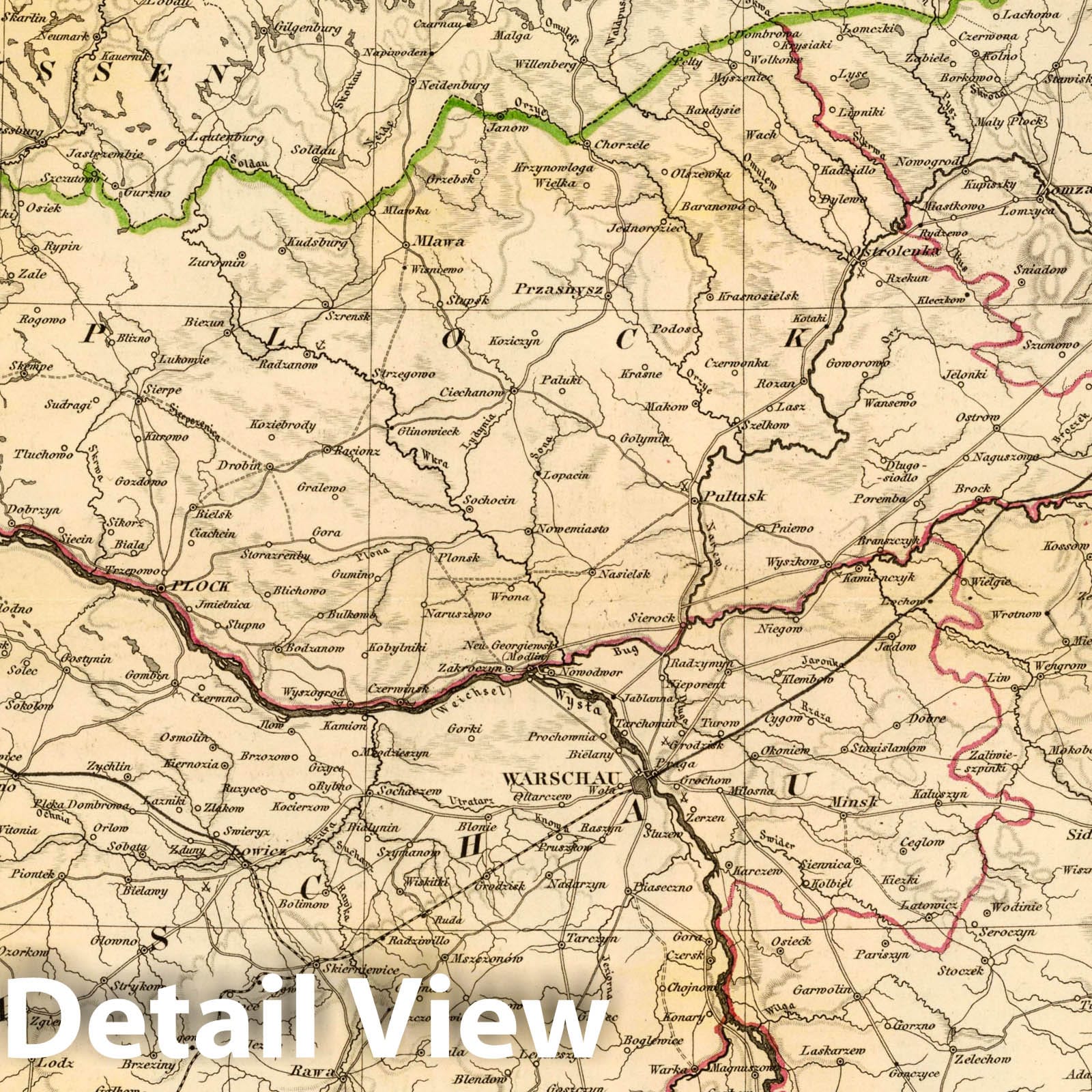 Poland - Railroad Map, 1865 - Hand-Colored Historical Map Print