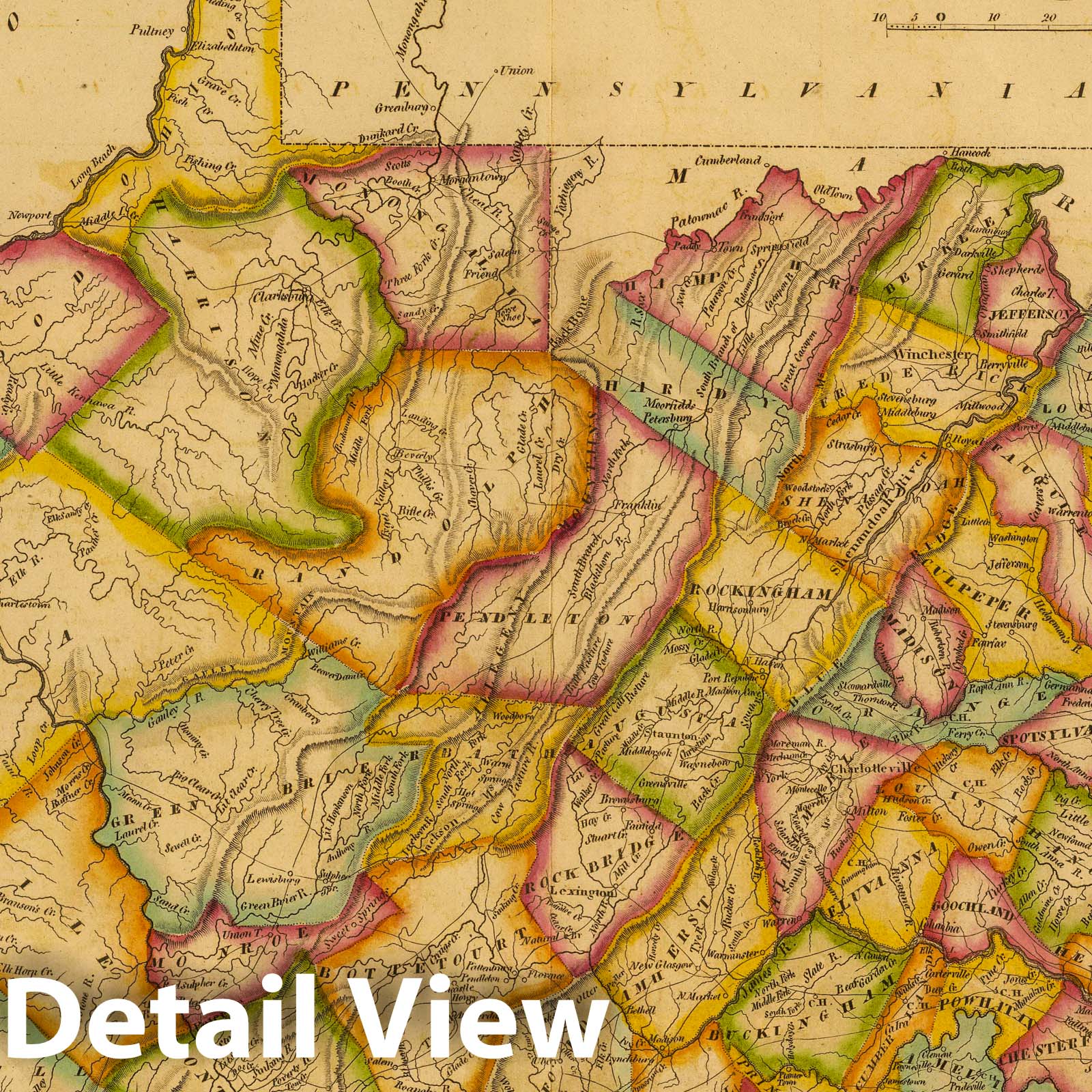 Virginia - Road Map, 1822 - Historical Map Print