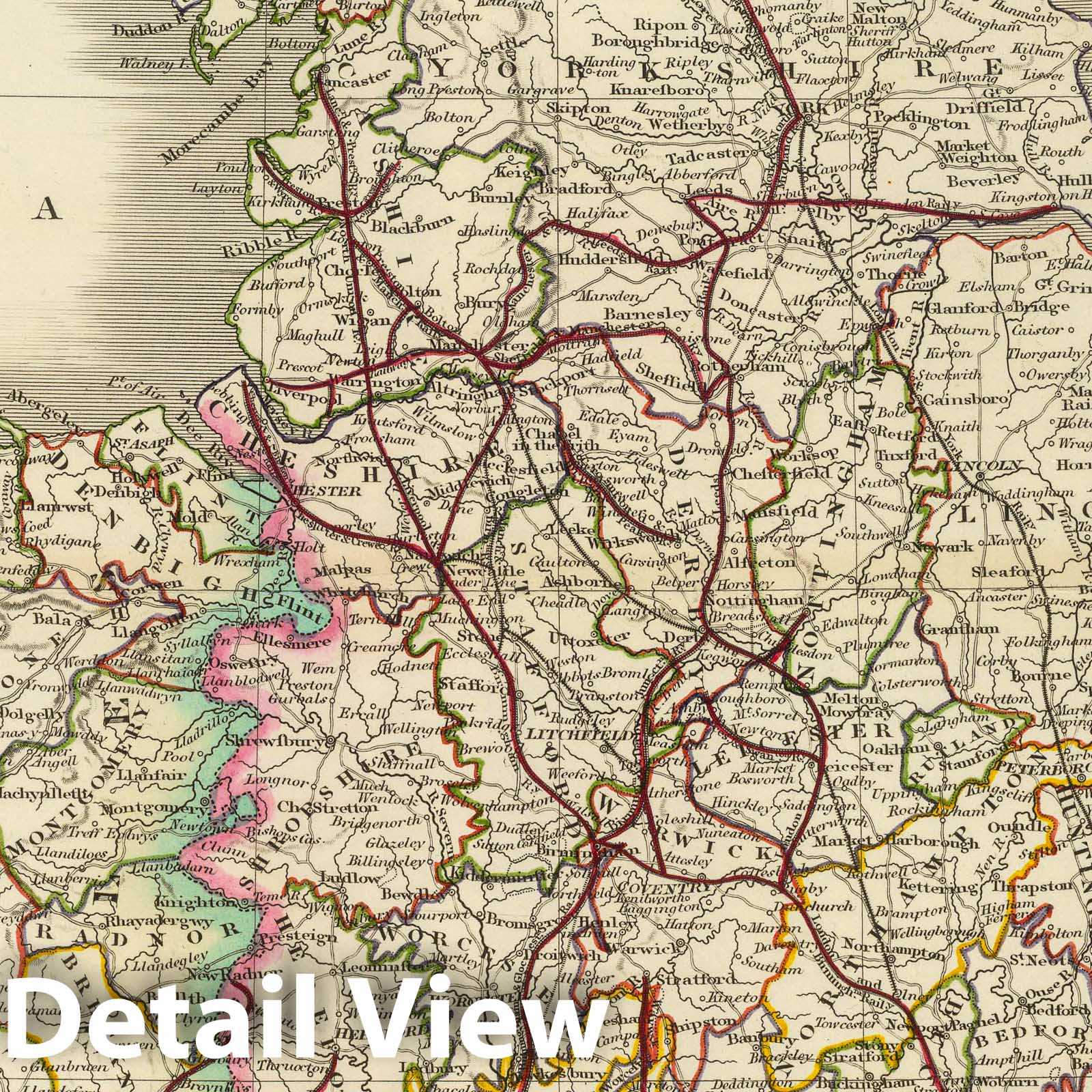 England and Wales - Railroad Map, 1844 - Historical Map Print