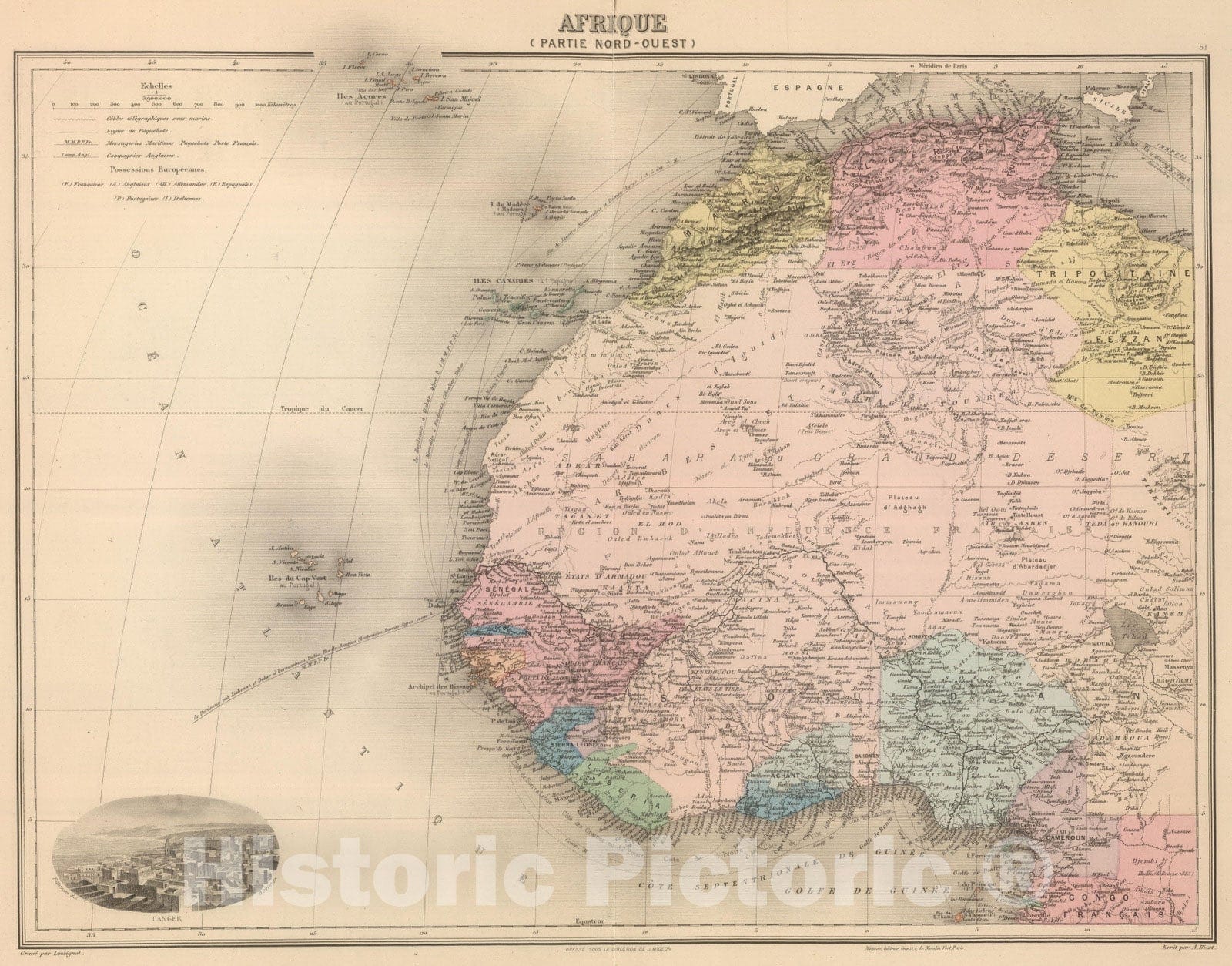 Historic Map : 1892 Afrique (Partie Nord-Ouest). - Vintage Wall Art