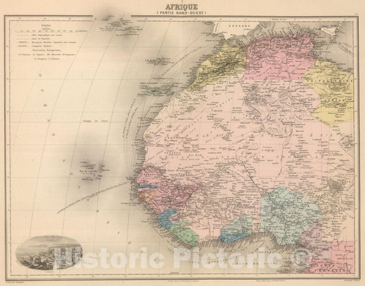 Historic Map : 1892 Afrique (Partie Nord-Ouest). - Vintage Wall Art