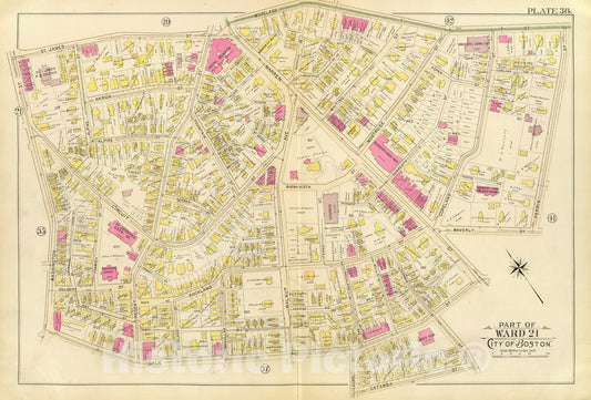 Historic Map : City Atlas - 1895 38. Ward 21. - Vintage Wall Art
