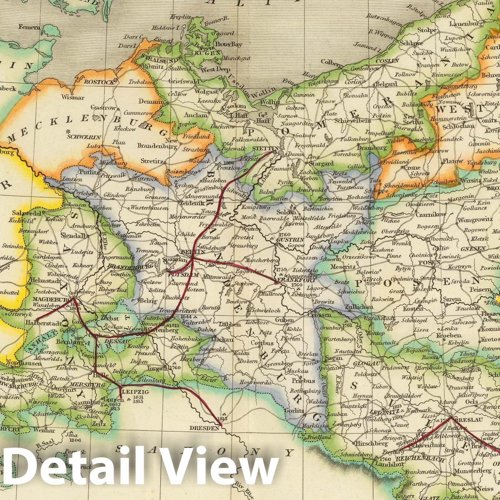 Prussia with Part of Poland - Railroad Map, 1844 - Historical Map Print