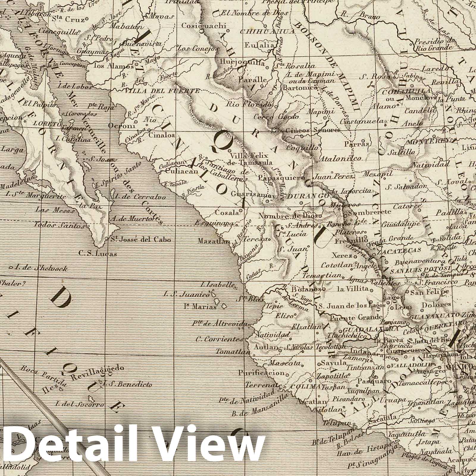Mexico and Central America - River Map, 1837 - Historical Map Print