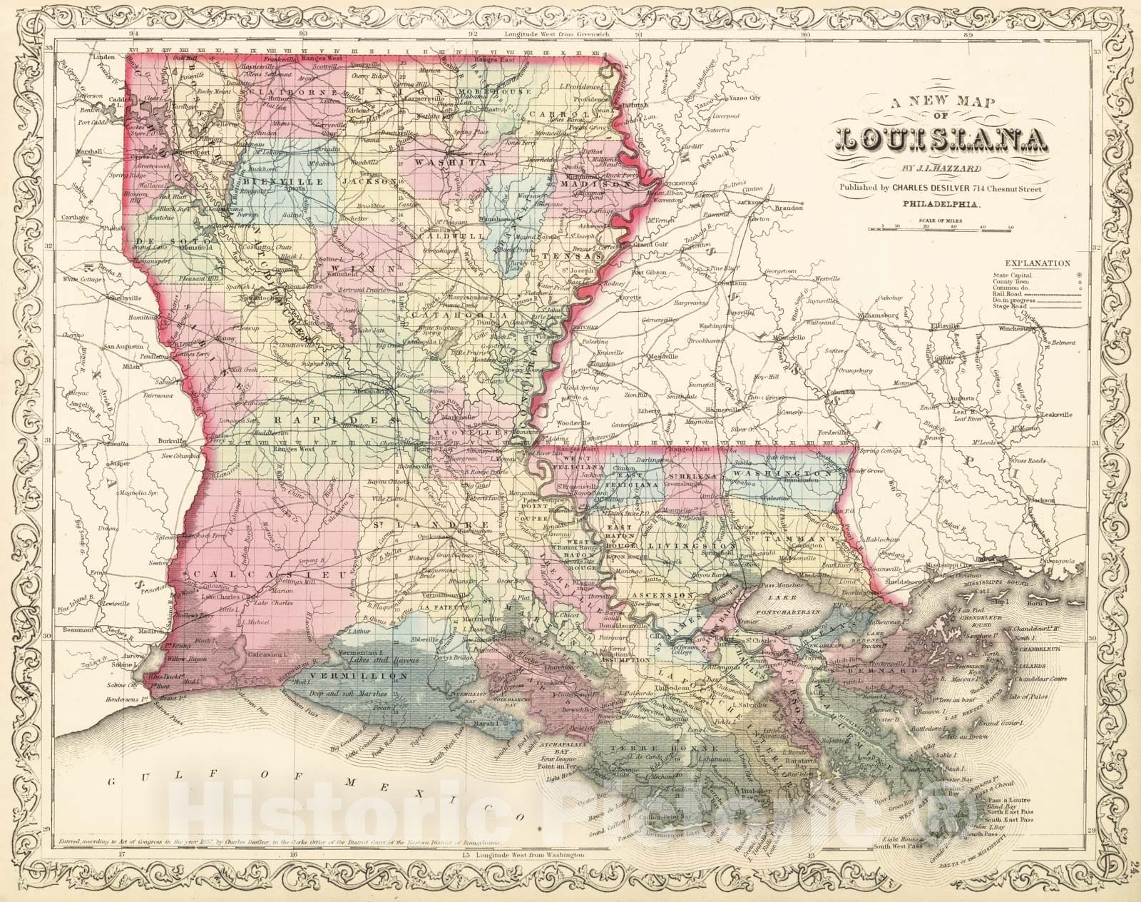 Historic Map - 1859 Louisiana, Atlas - Vintage Wall Art