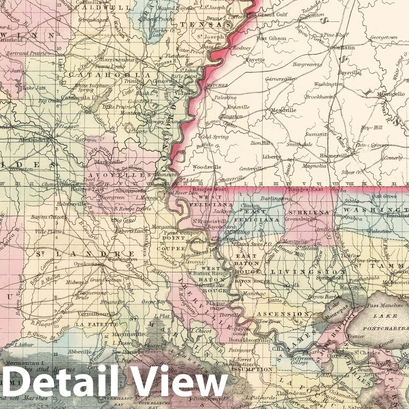 Louisiana - Railroad Map, 1859 - Historical Map Print