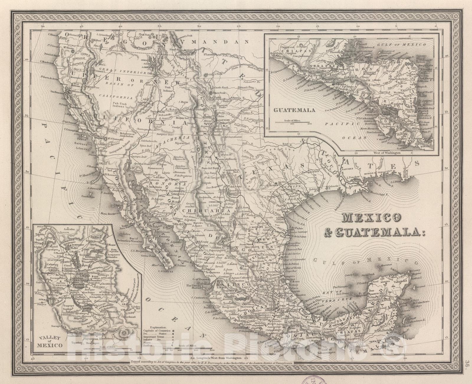 Historic Map : 1848 Mexico and Guatemala. v2 - Vintage Wall Art