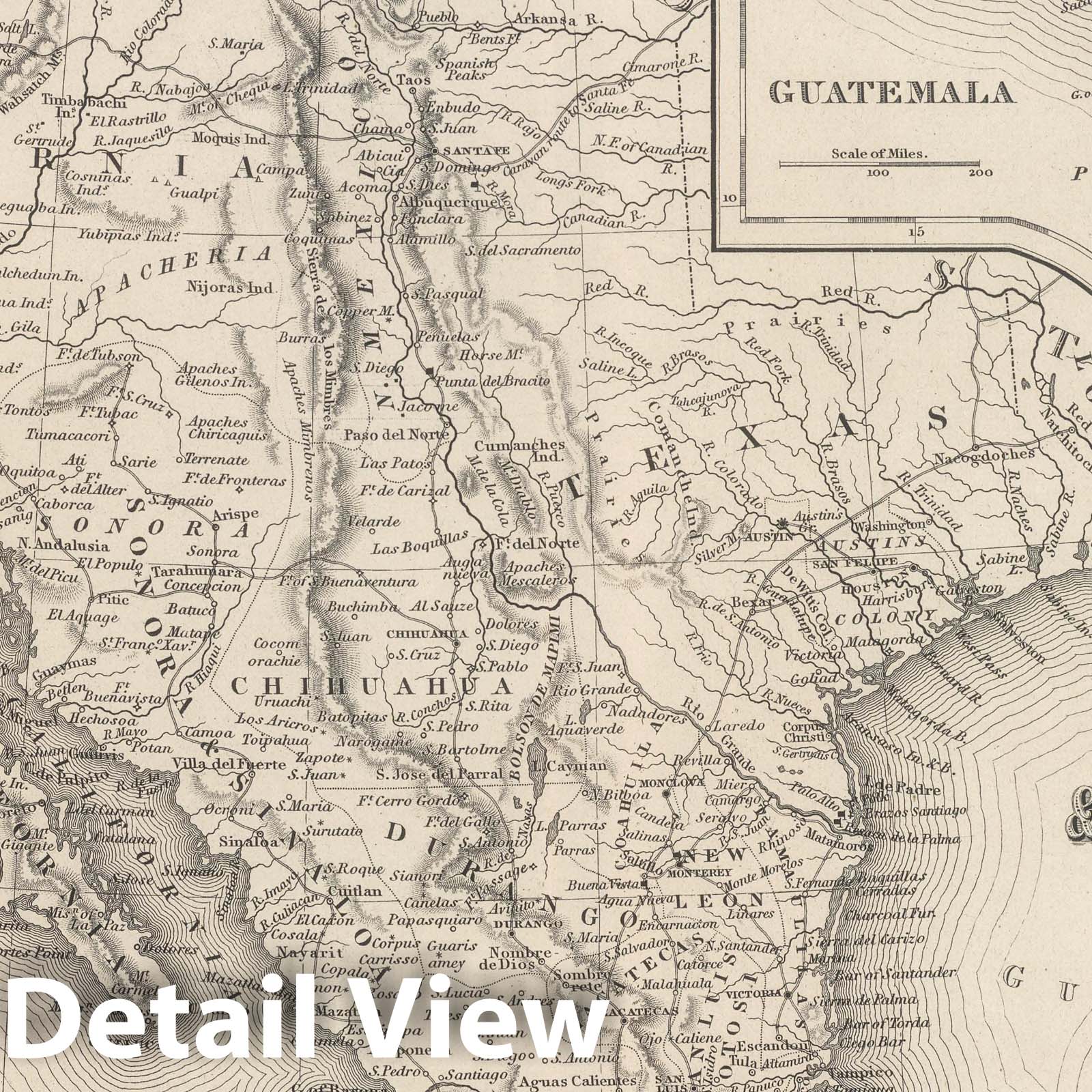 Mexico and Guatemala - Road Map, 1848 - Historical Map Print