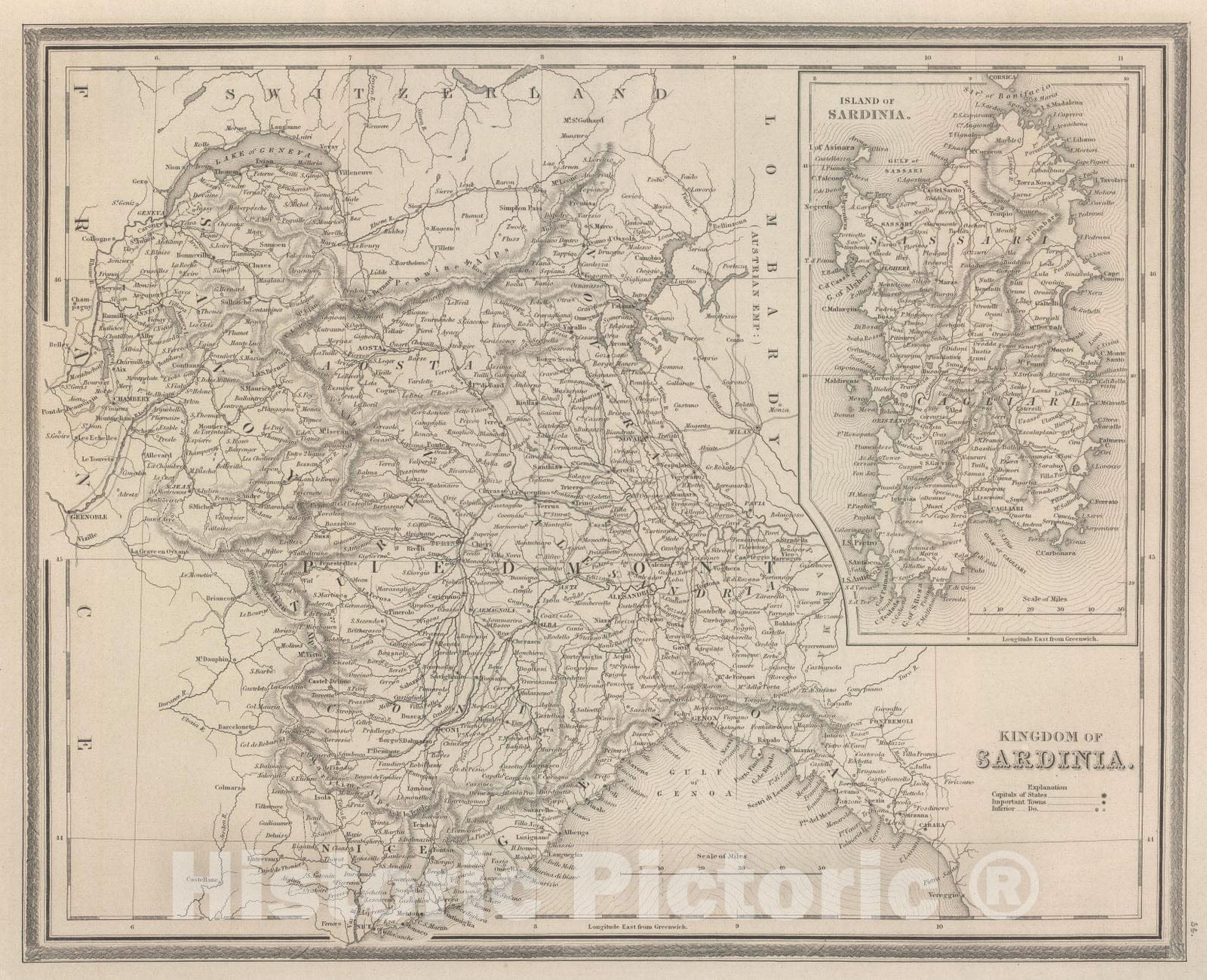Kingdom of Sardinia, 1848 - Historical Map Print