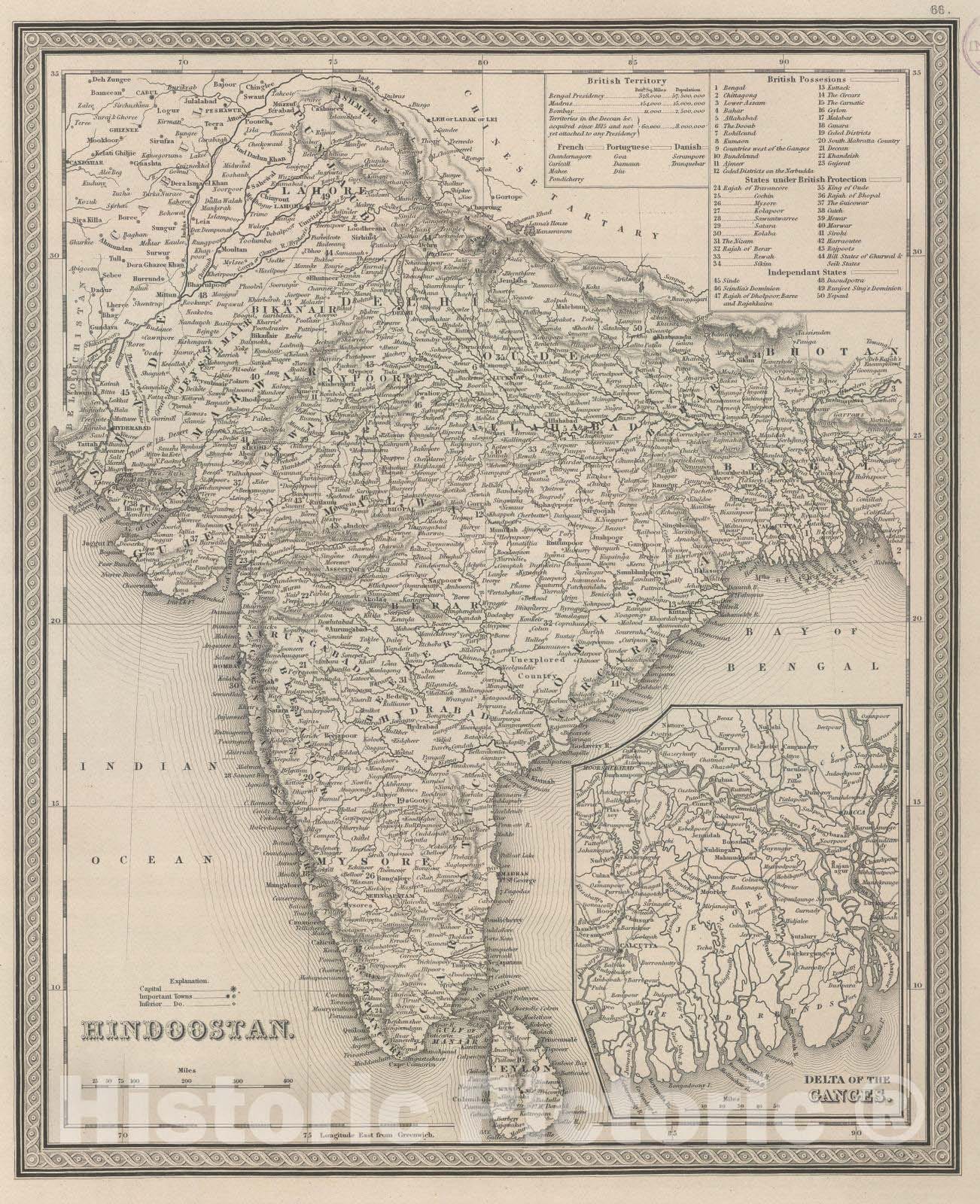 Historic Map : 1848 Hindoostan. - Vintage Wall Art