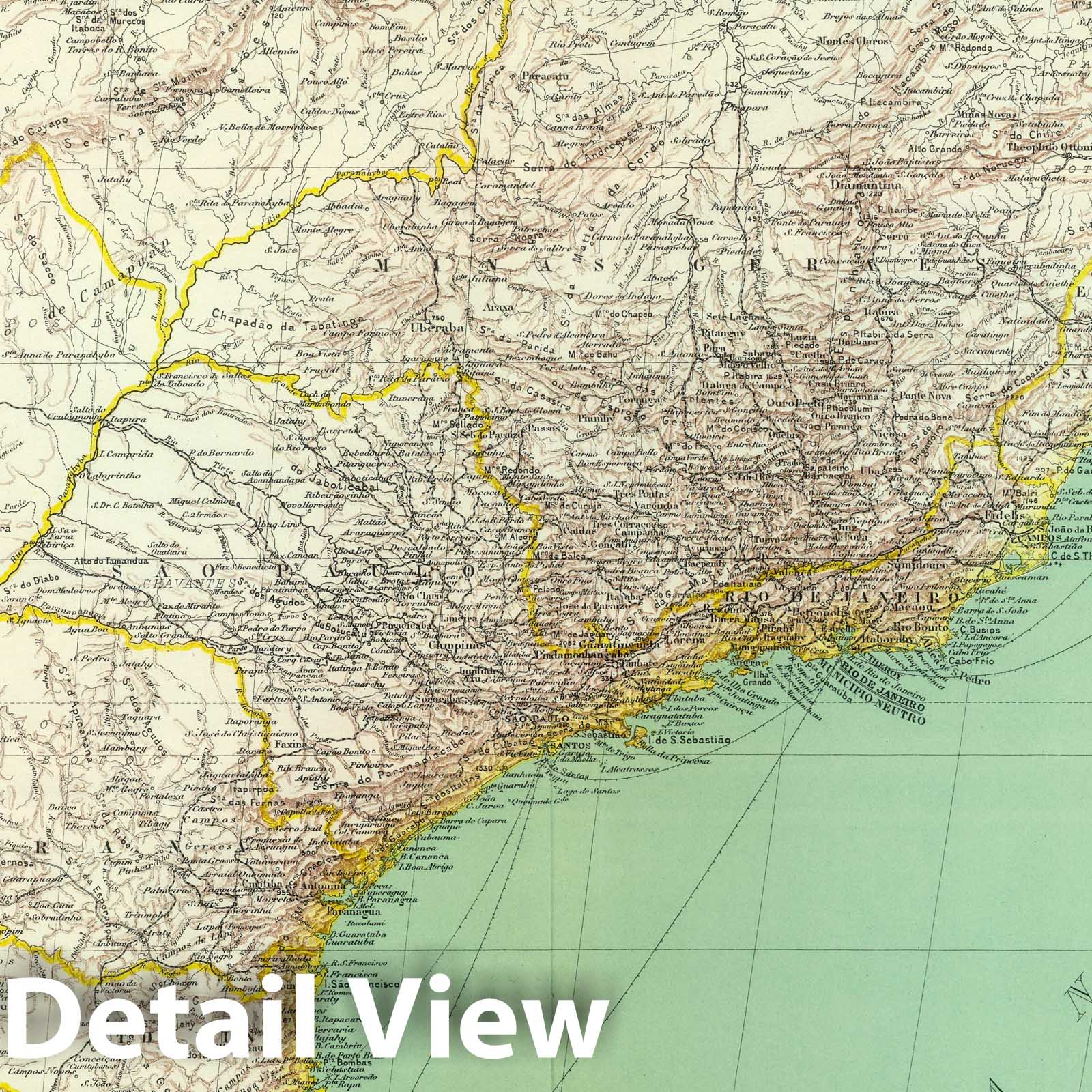 Southern Brazil - Boundary Map, 1930 - Historical Map Print