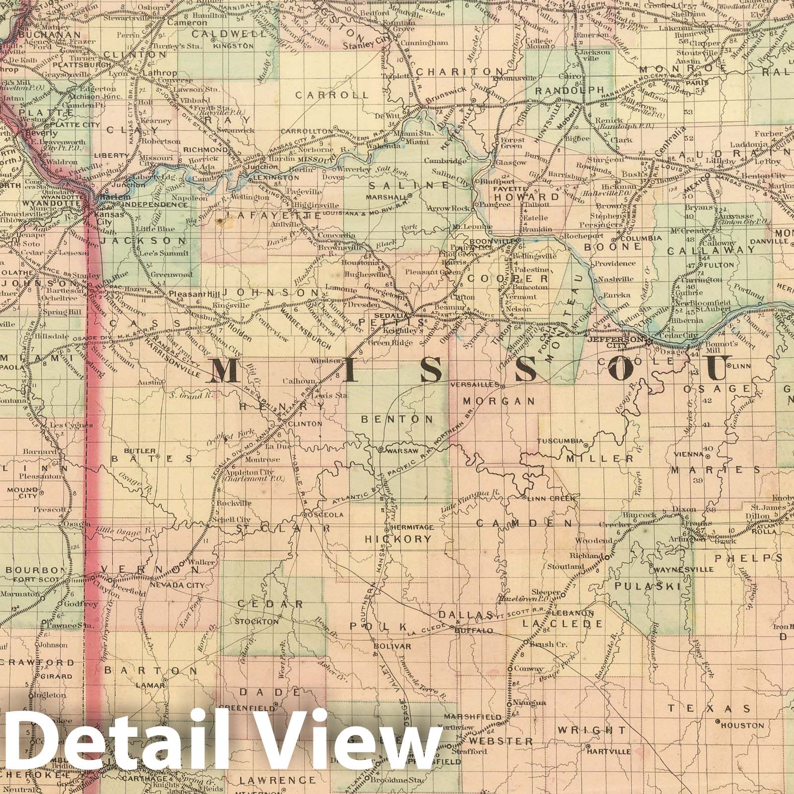 Missouri - Railroad Map, 1875 - Historical Map Print