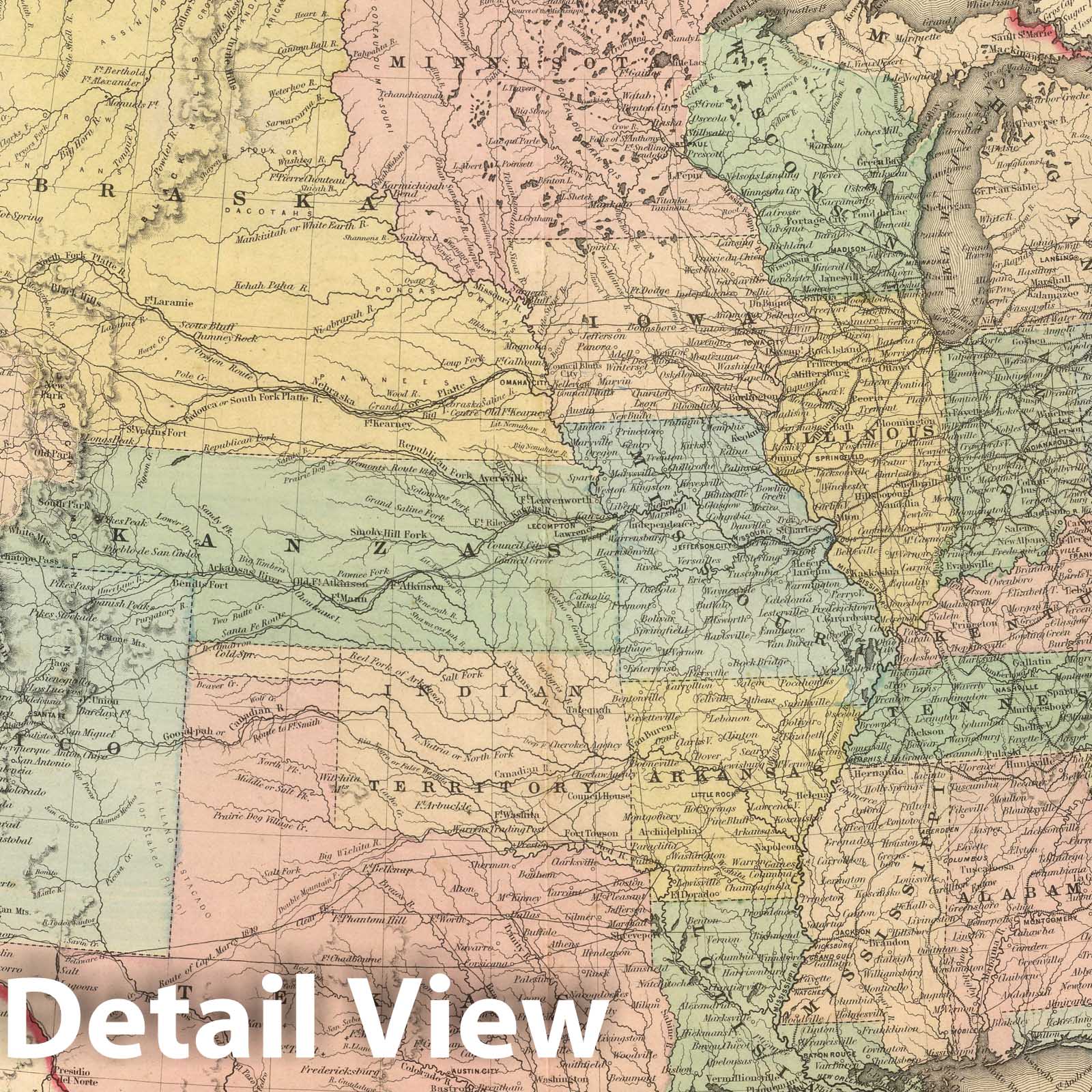 United States - Physical Map, 1857 - Historical Map Print