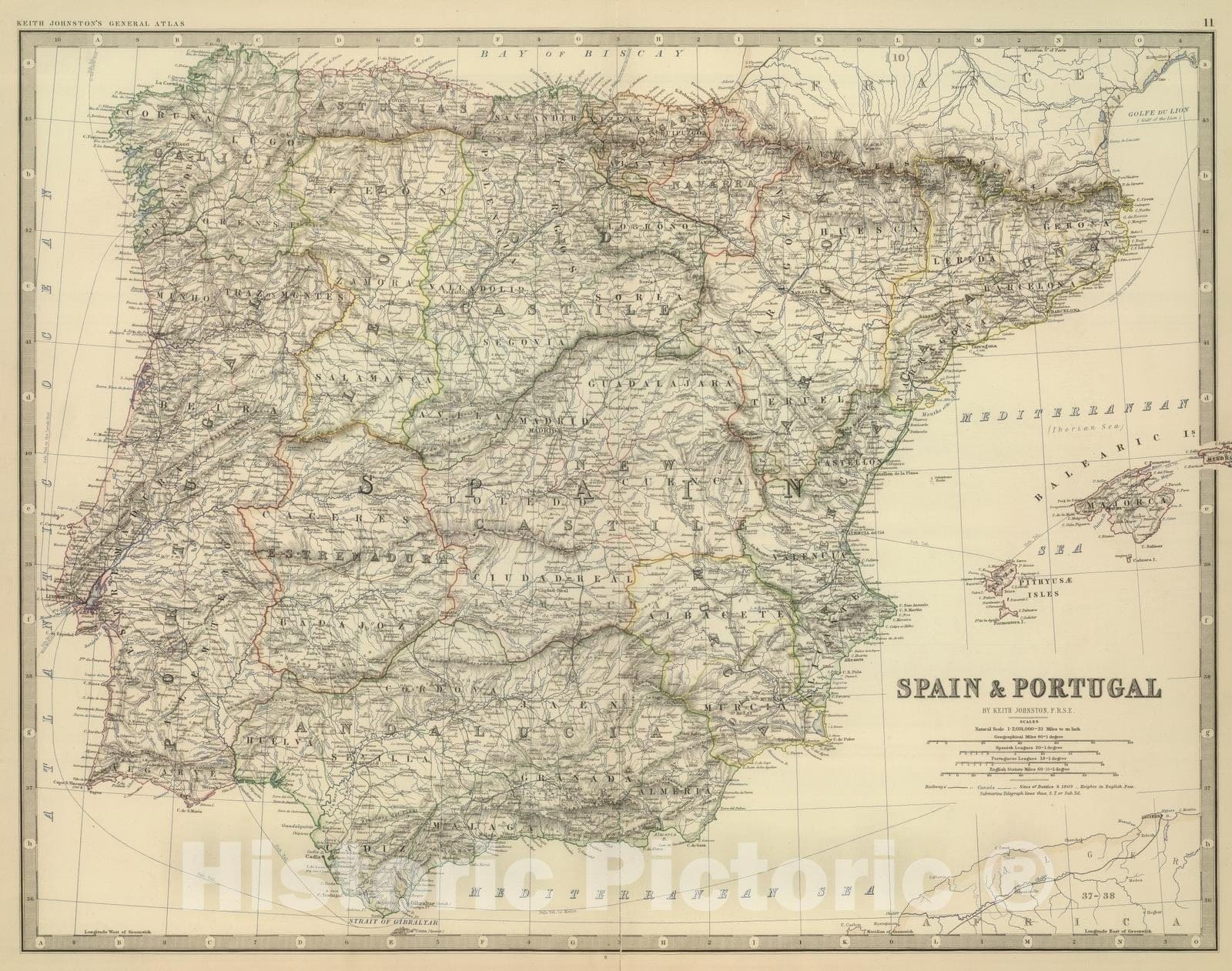 Historic Map : 1879 Spain & Portugal : Vintage Wall Art