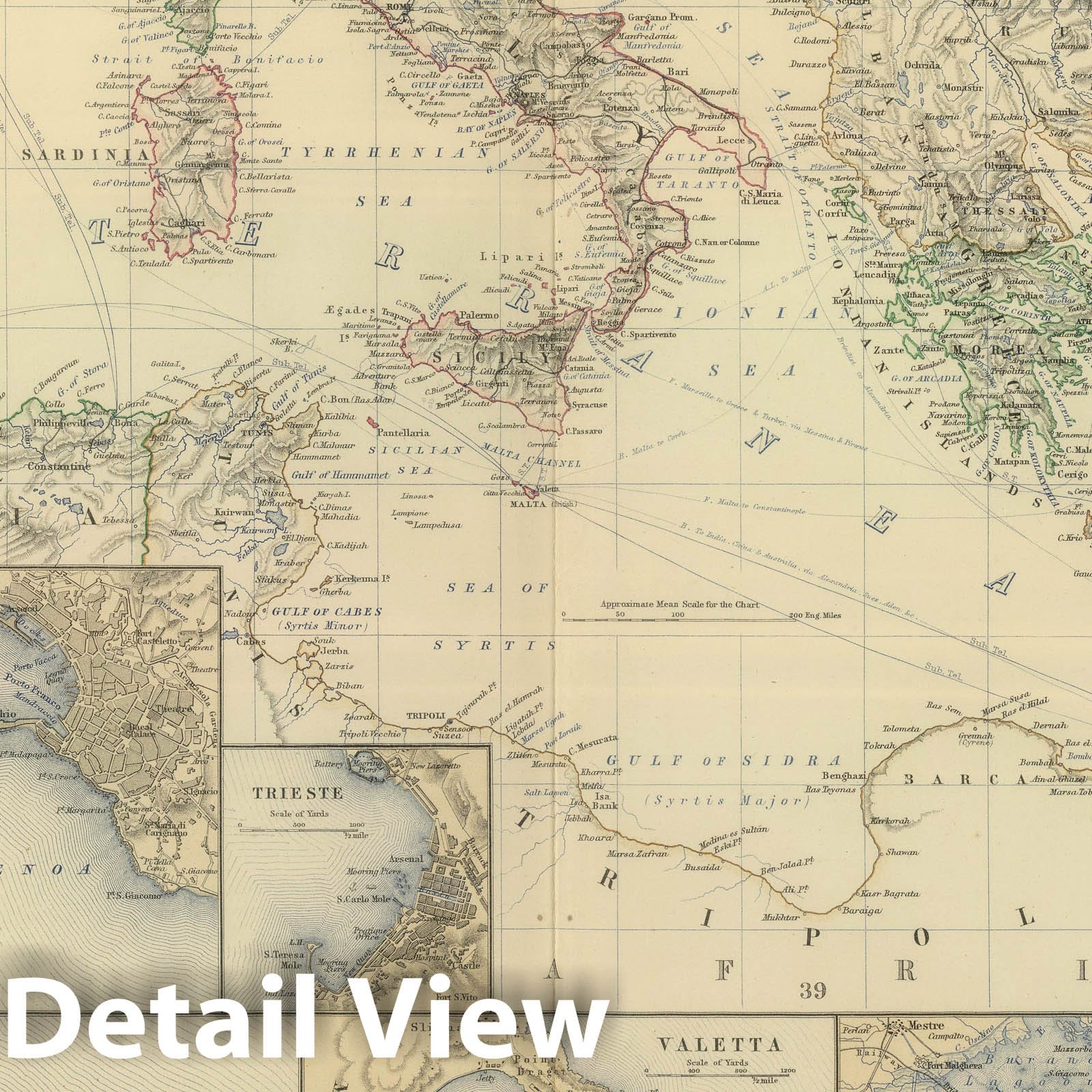 Mediterranean Basin with Marseille, Genoa, Gibraltar, Malta, Venice, Alexandria 1879 Map Print