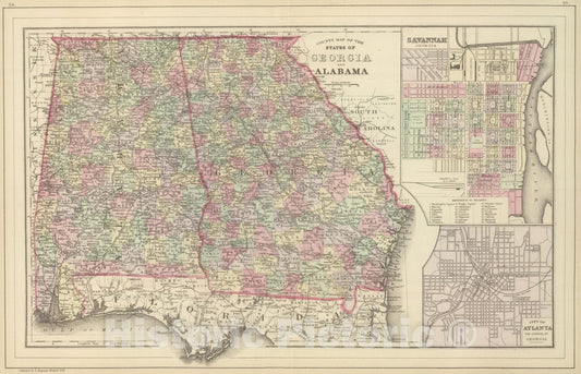Historic Map : 1884 Georgia, Alabama. - Vintage Wall Art