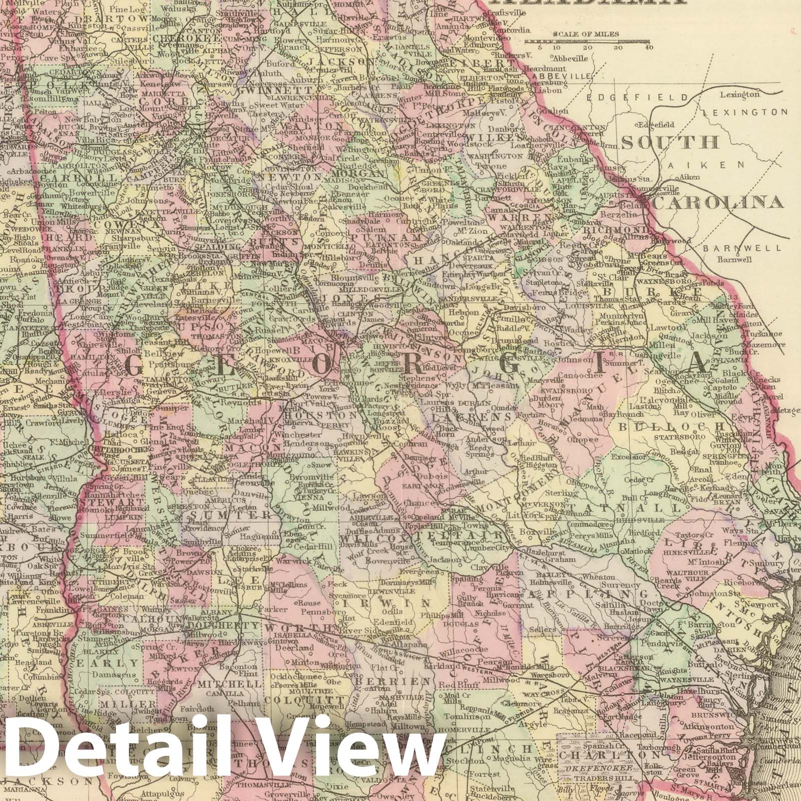 Georgia and Alabama with Atlanta and Savannah - Railroad Map, 1884