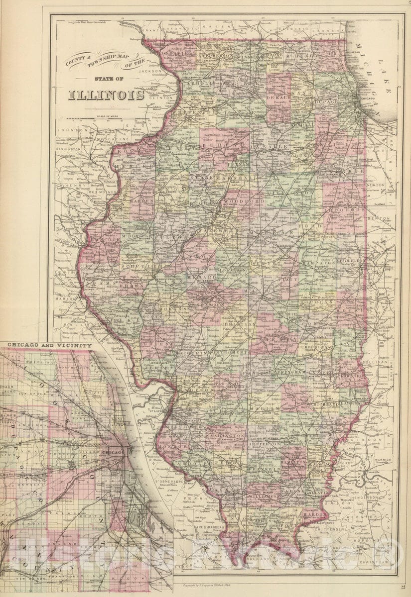 Historic Map : 1884 Illinois. - Vintage Wall Art