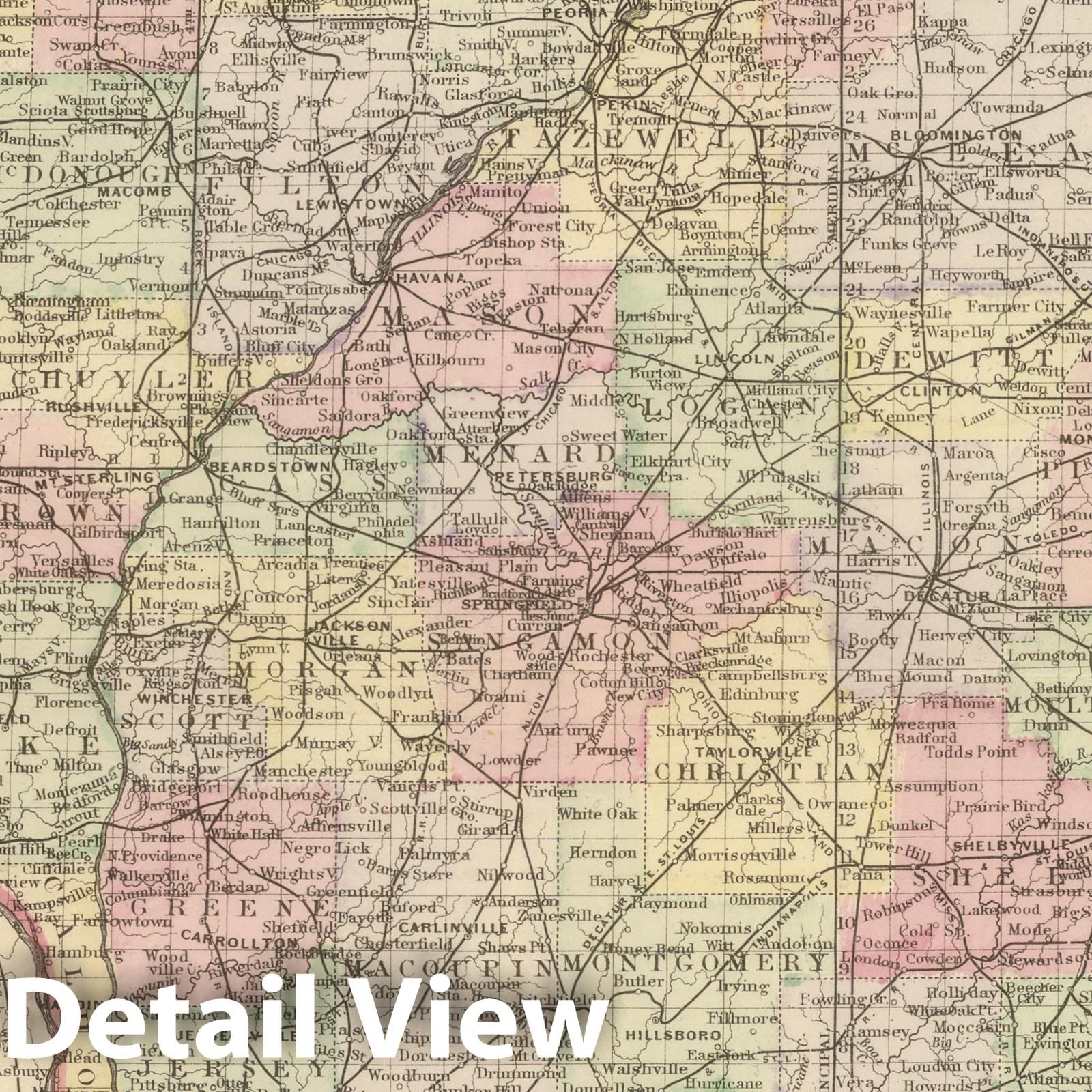 Illinois - County and Township Map, 1884 - Historical Map Print