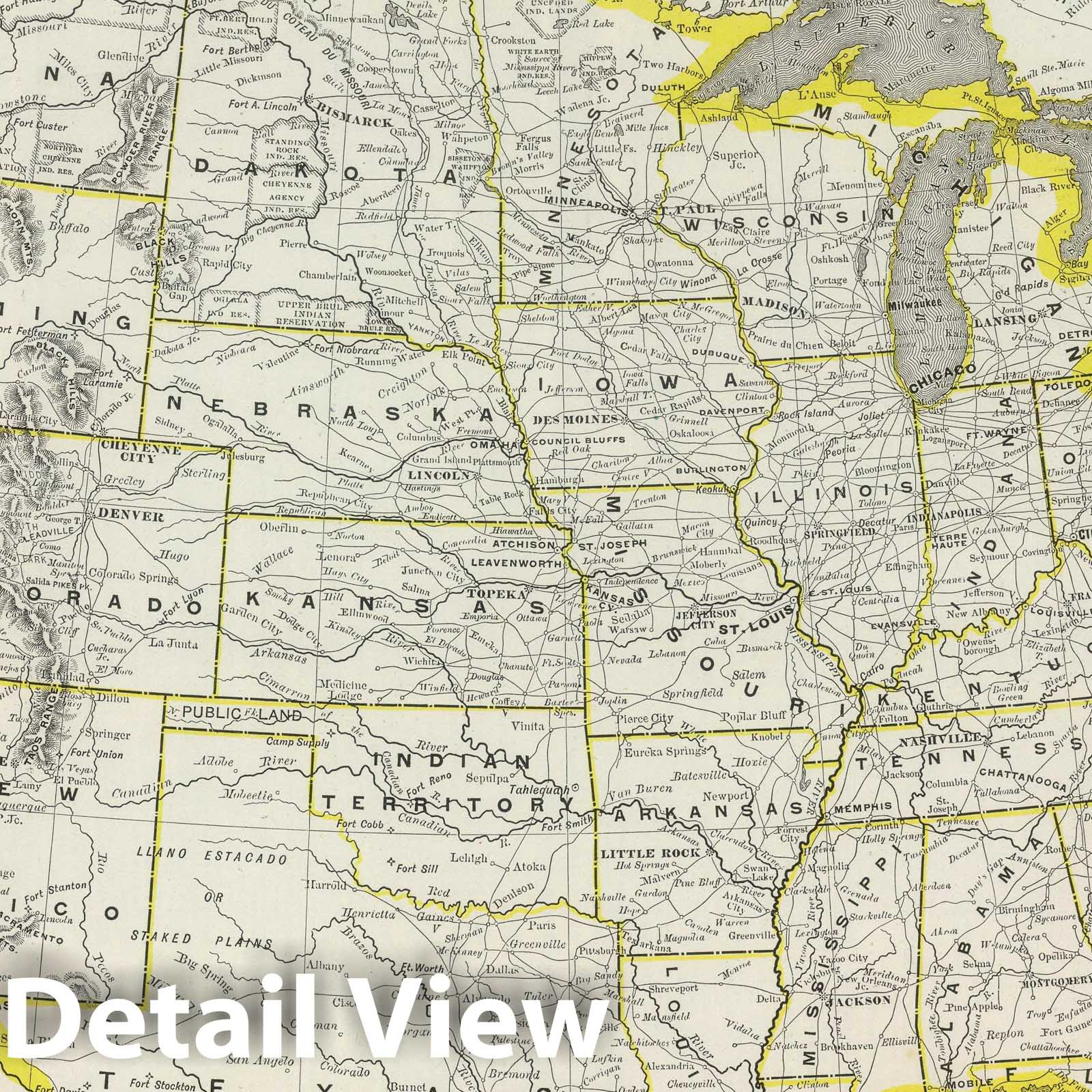 United States - Railroad Map, 1889 - Historical Map Print