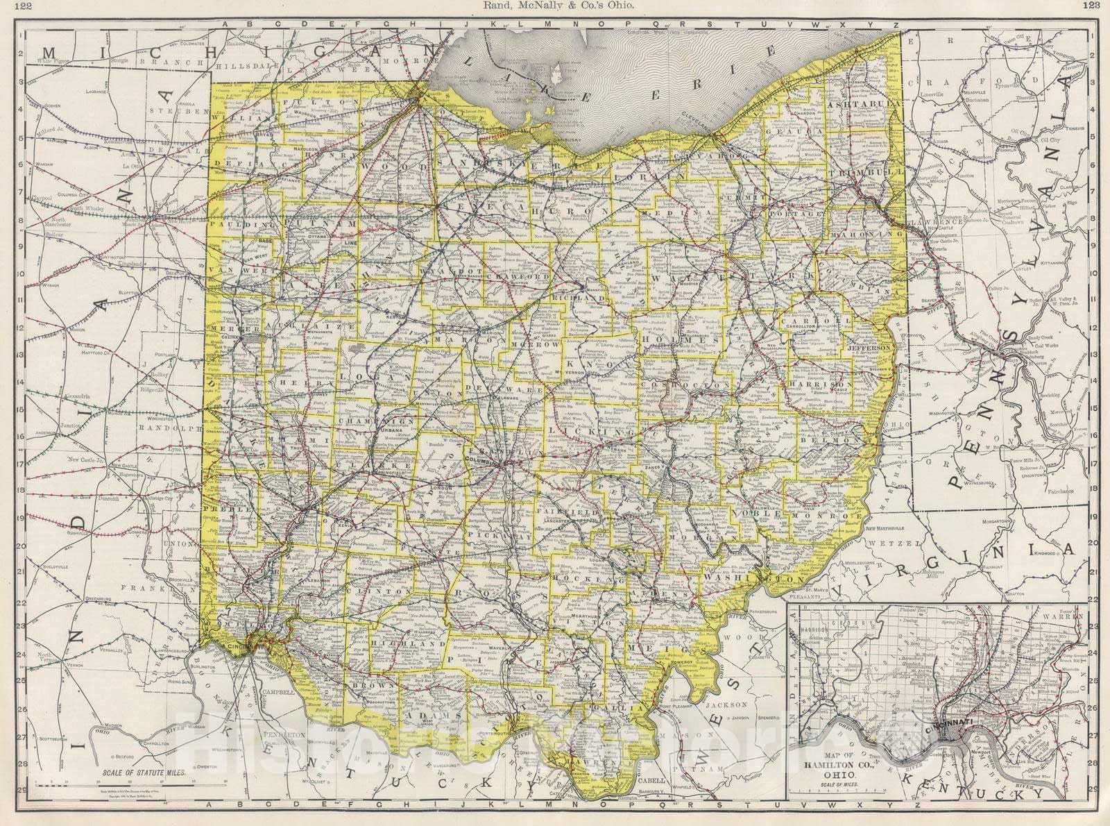 Historic Map : National Atlas - 1889 Ohio. - Vintage Wall Art