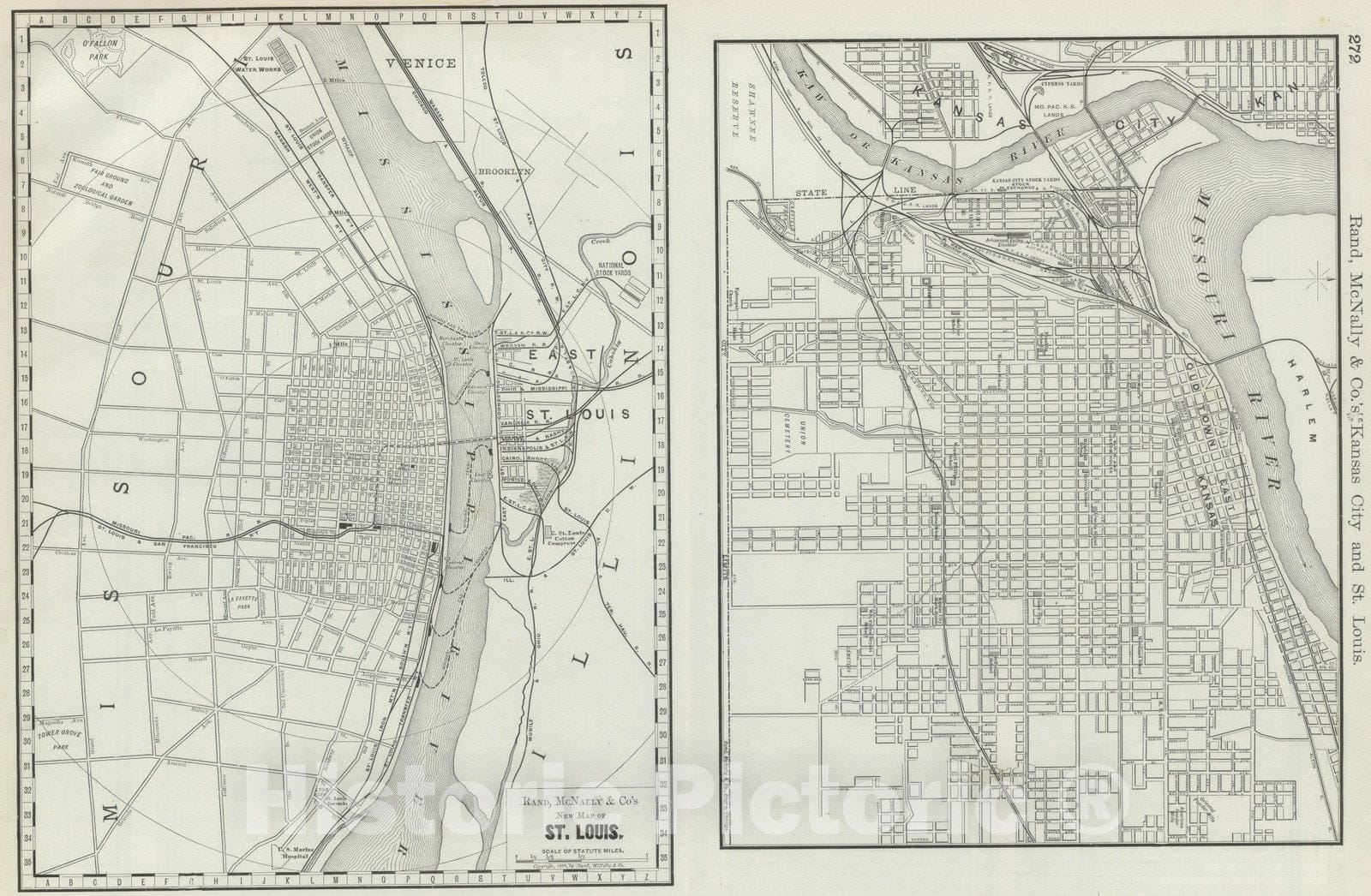 Historic Wall Map : National Atlas - 1889 Kansas City and St. Louis. - Vintage Wall Art
