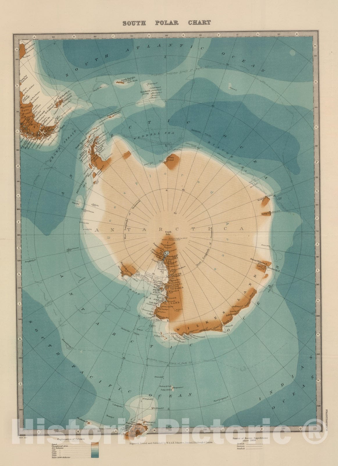 Historic Map : 1911 Frontispiece: South Pole Chart. - Vintage Wall Art