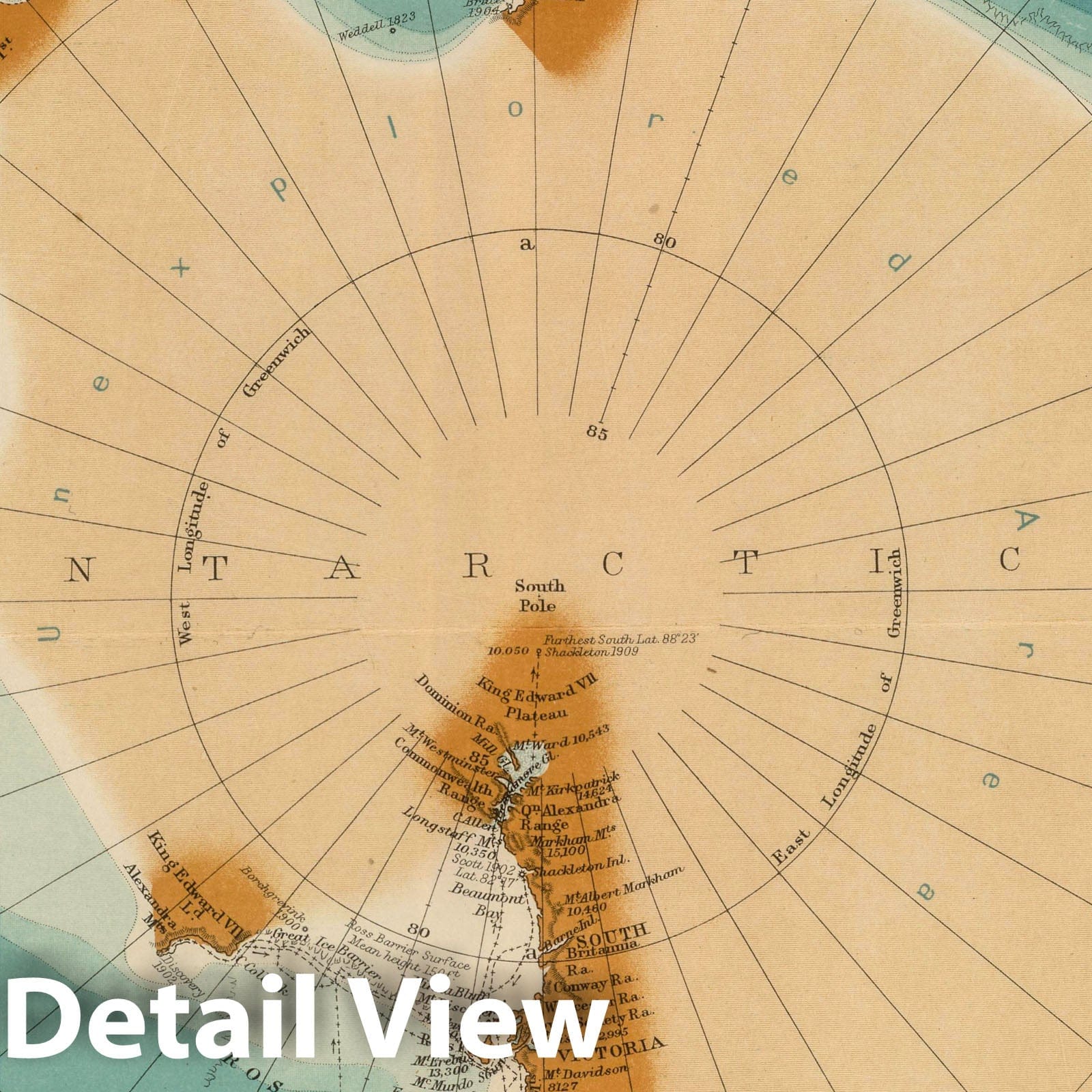 South Pole Chart - Nautical Chart, 1911 - Historical Map Print