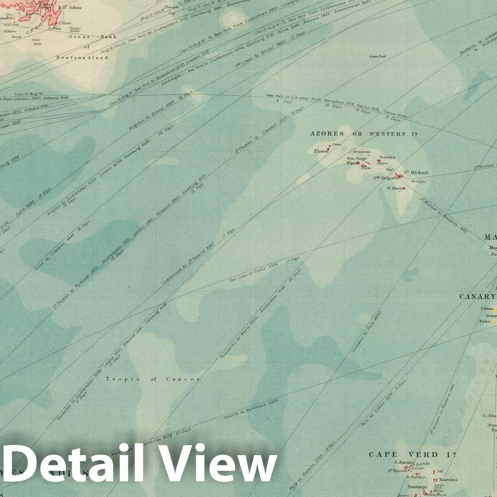 North Atlantic Ocean and Gulf of Mexico - Nautical Chart, 1912