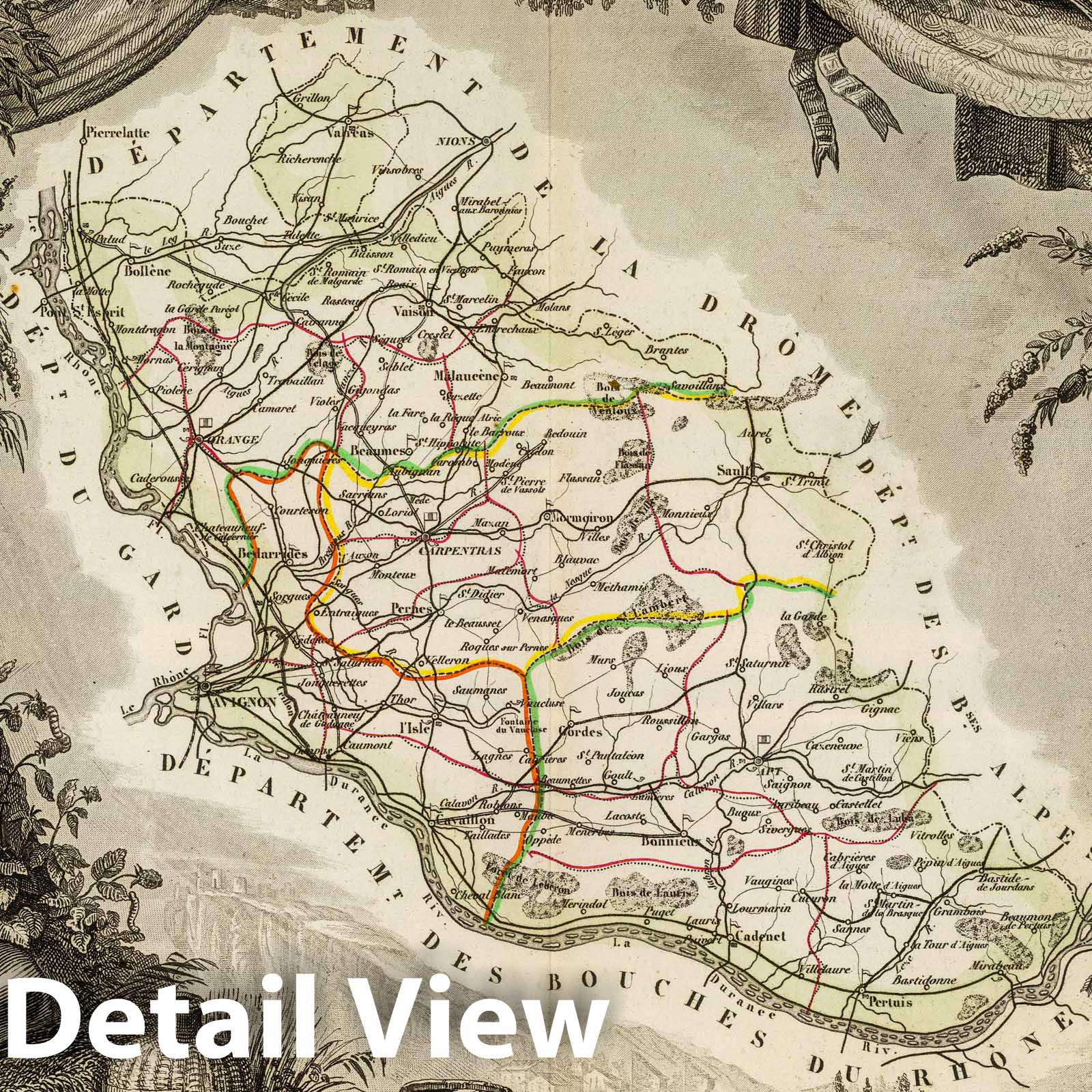 Vaucluse, France - Railroad Map, 1856 - Historical Map Print