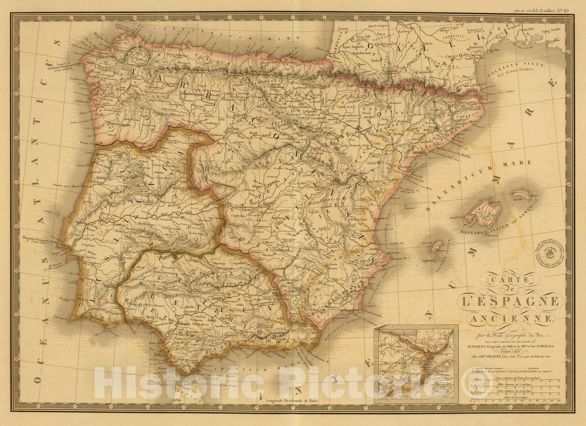 Historic Map : Portugal; Spain, 1839 Espagne ancienne. , Vintage Wall Art