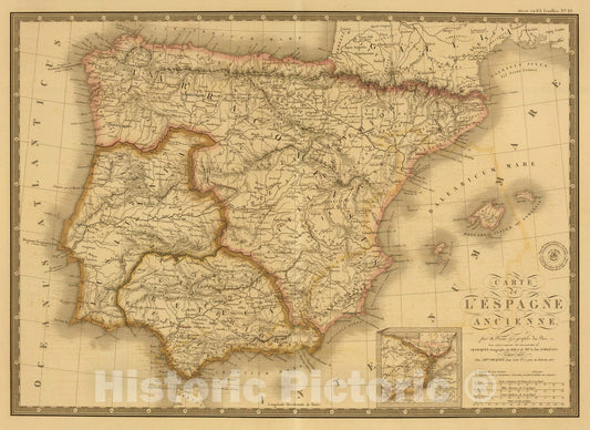Historic Map : Portugal; Spain, 1839 Espagne ancienne. , Vintage Wall Art