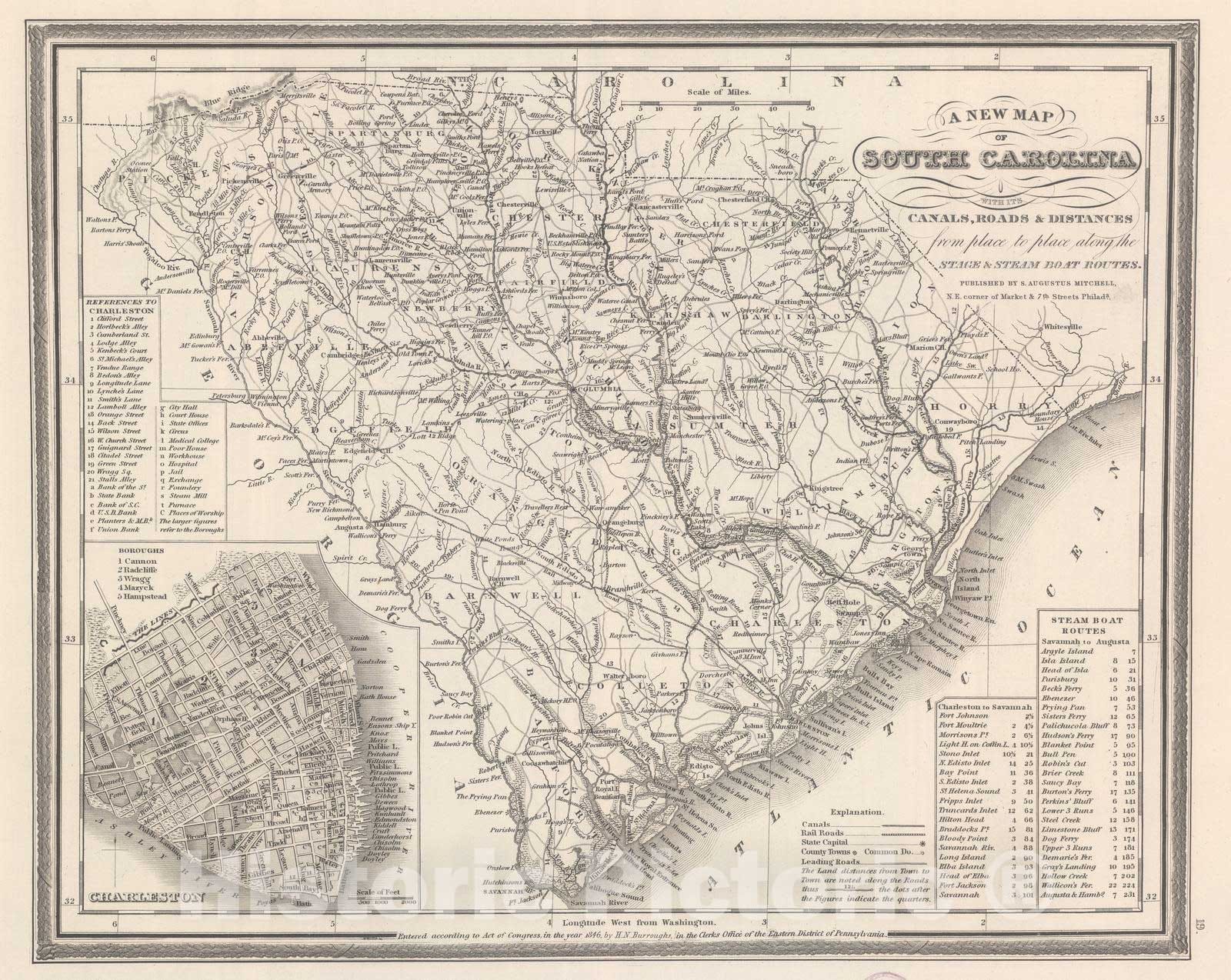 Historic Map : 1848 South Carolina. - Vintage Wall Art