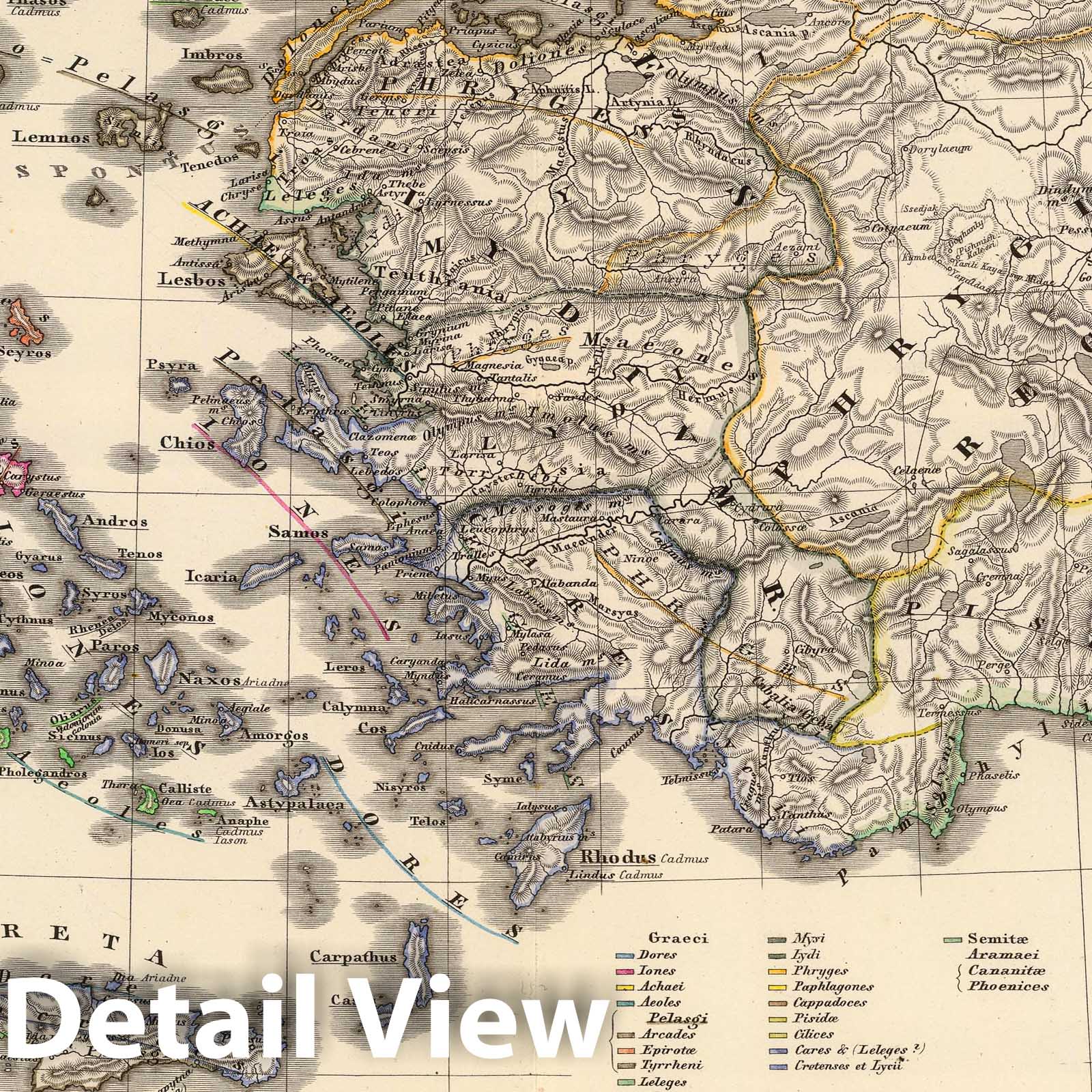 Ancient Greece: Mycenae, Troy, Thebes, Ithaca, 1865 - Historical Map Print