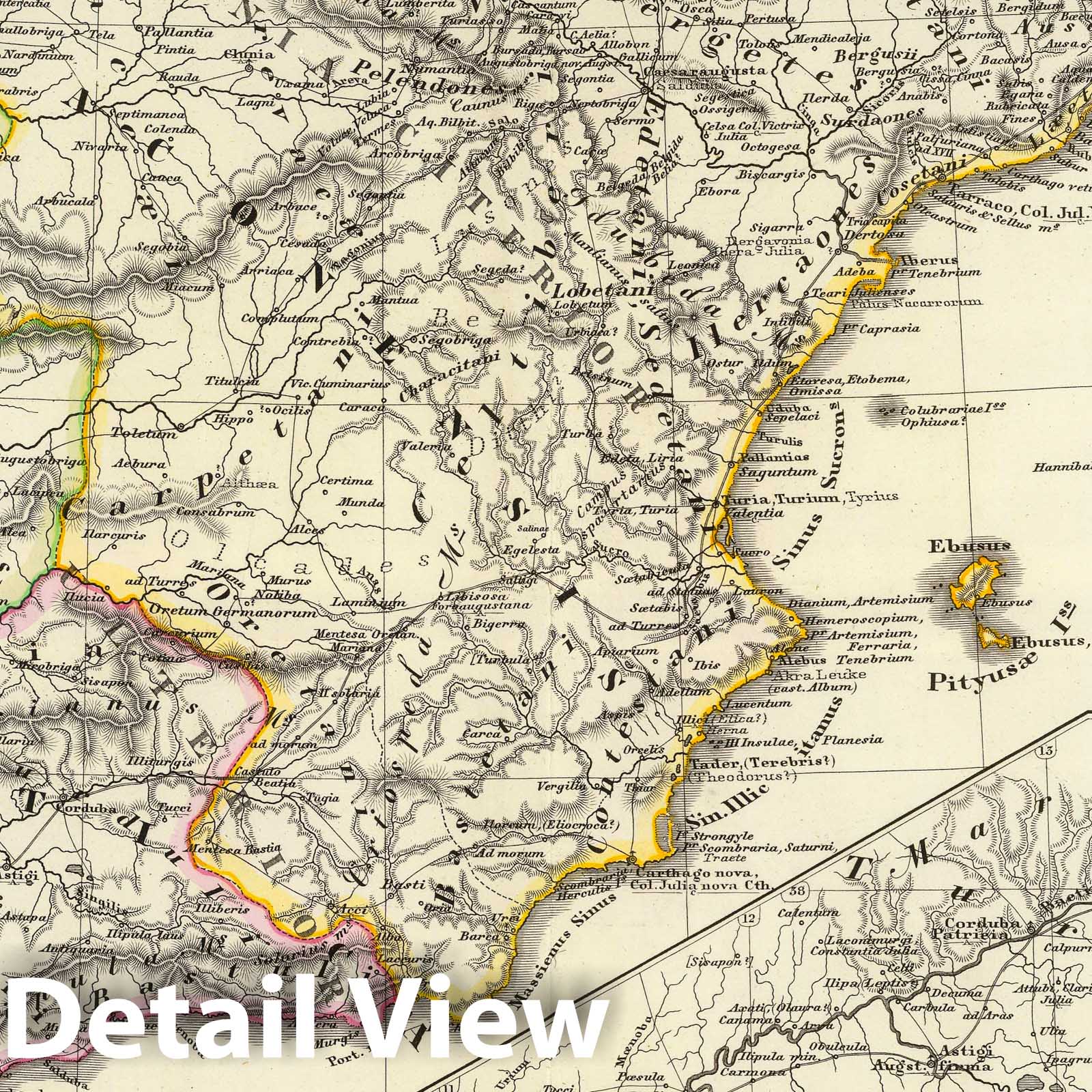 Hispania and Baetica, 1865 - Historical Map Print