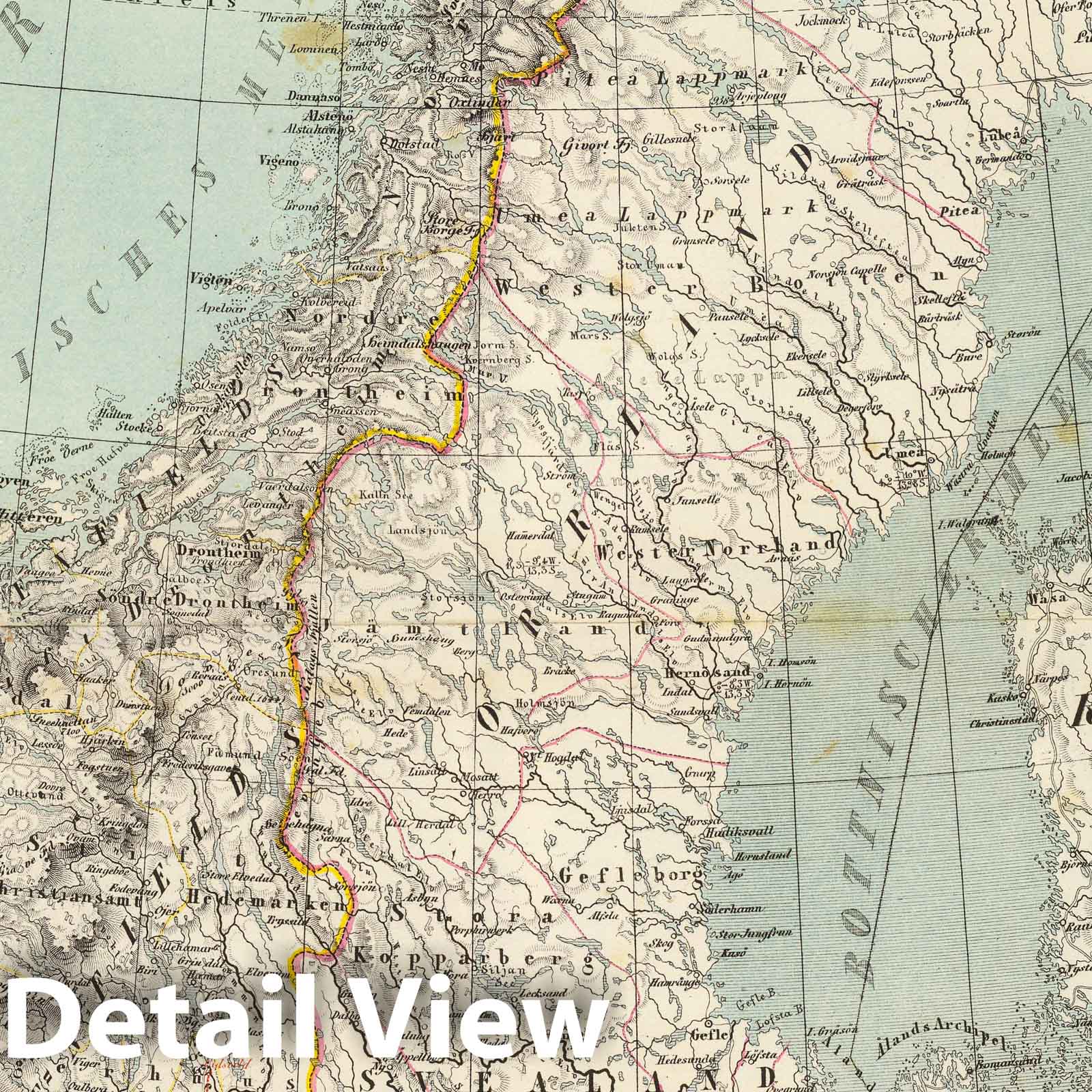 Sweden, Norway, and Denmark with Iceland, 1864 - Historical Map Print